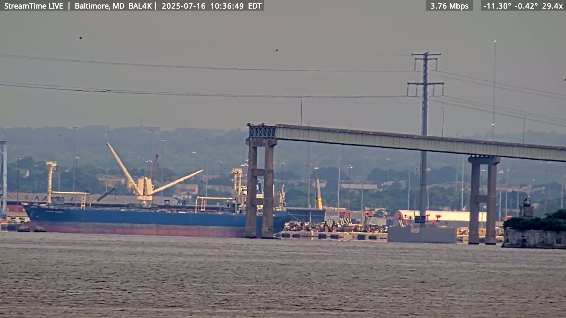 Port of Baltimore, Francis Scott Key Bridge, & Dundalk Marine Terminal & Patapsco River View from Fort Smallwood Park Live Cam - Pasadena, Anne Arundel, Maryland, USA