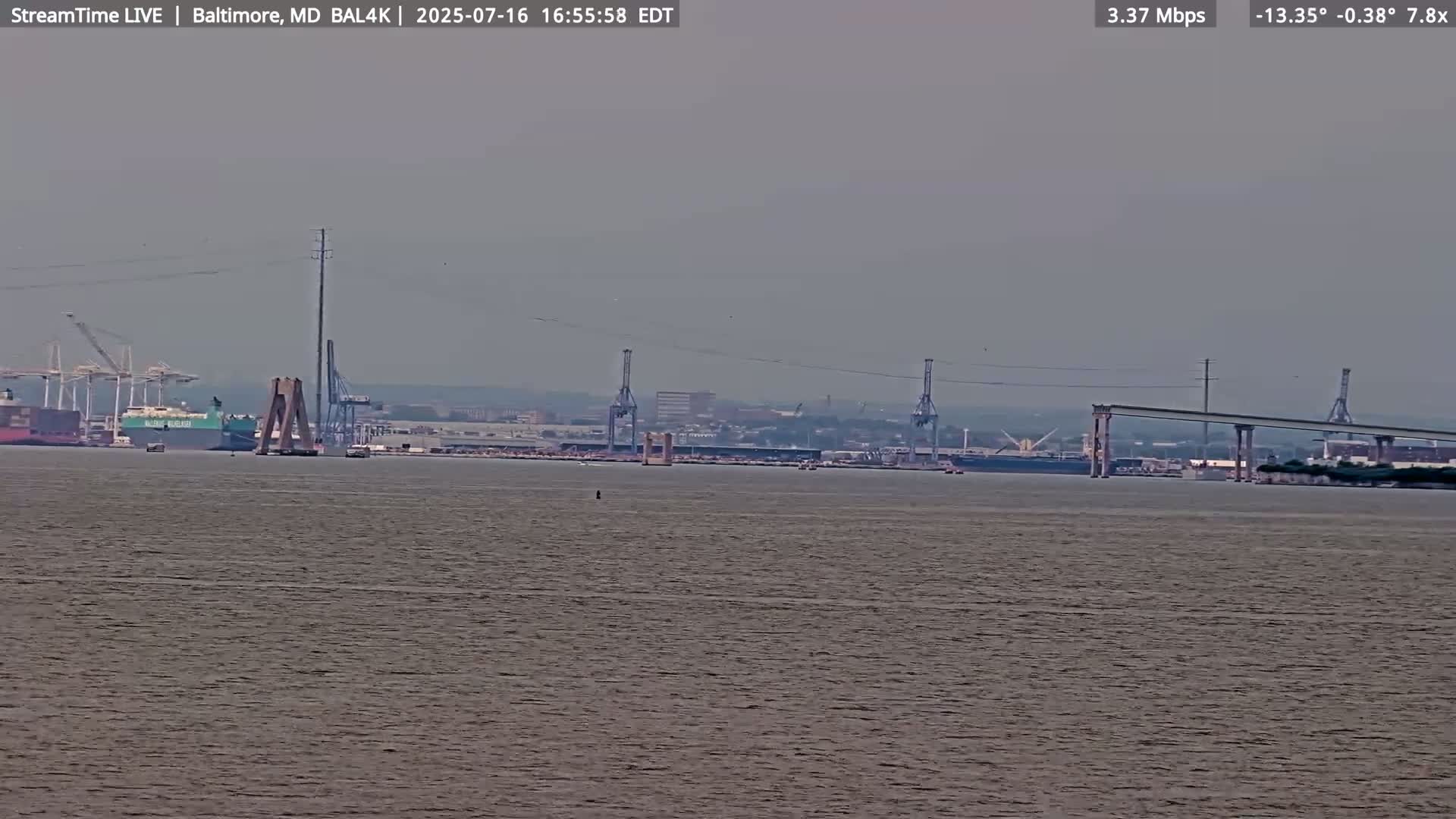 Port of Baltimore, Francis Scott Key Bridge, & Dundalk Marine Terminal & Patapsco River View from Fort Smallwood Park Live Cam - Pasadena, Anne Arundel, Maryland, USA