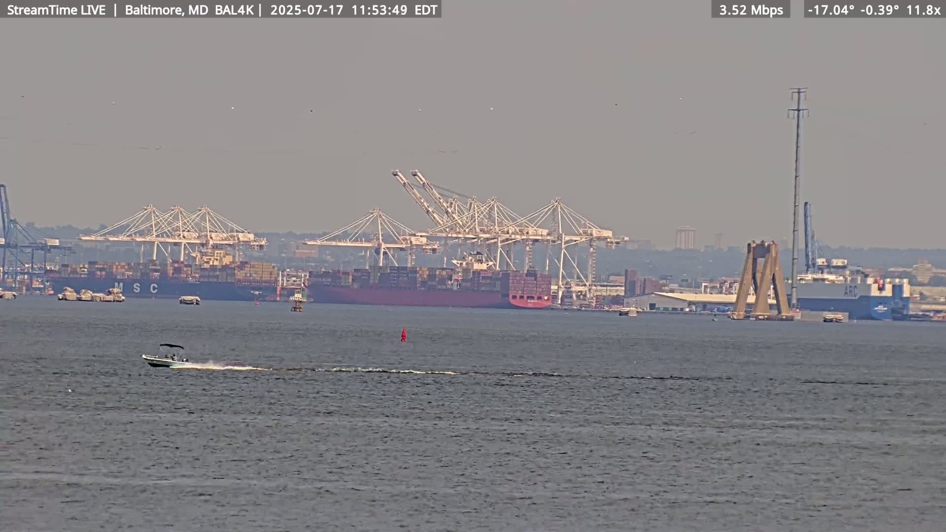 Port of Baltimore, Francis Scott Key Bridge, & Dundalk Marine Terminal & Patapsco River View from Fort Smallwood Park Live Cam - Pasadena, Anne Arundel, Maryland, USA