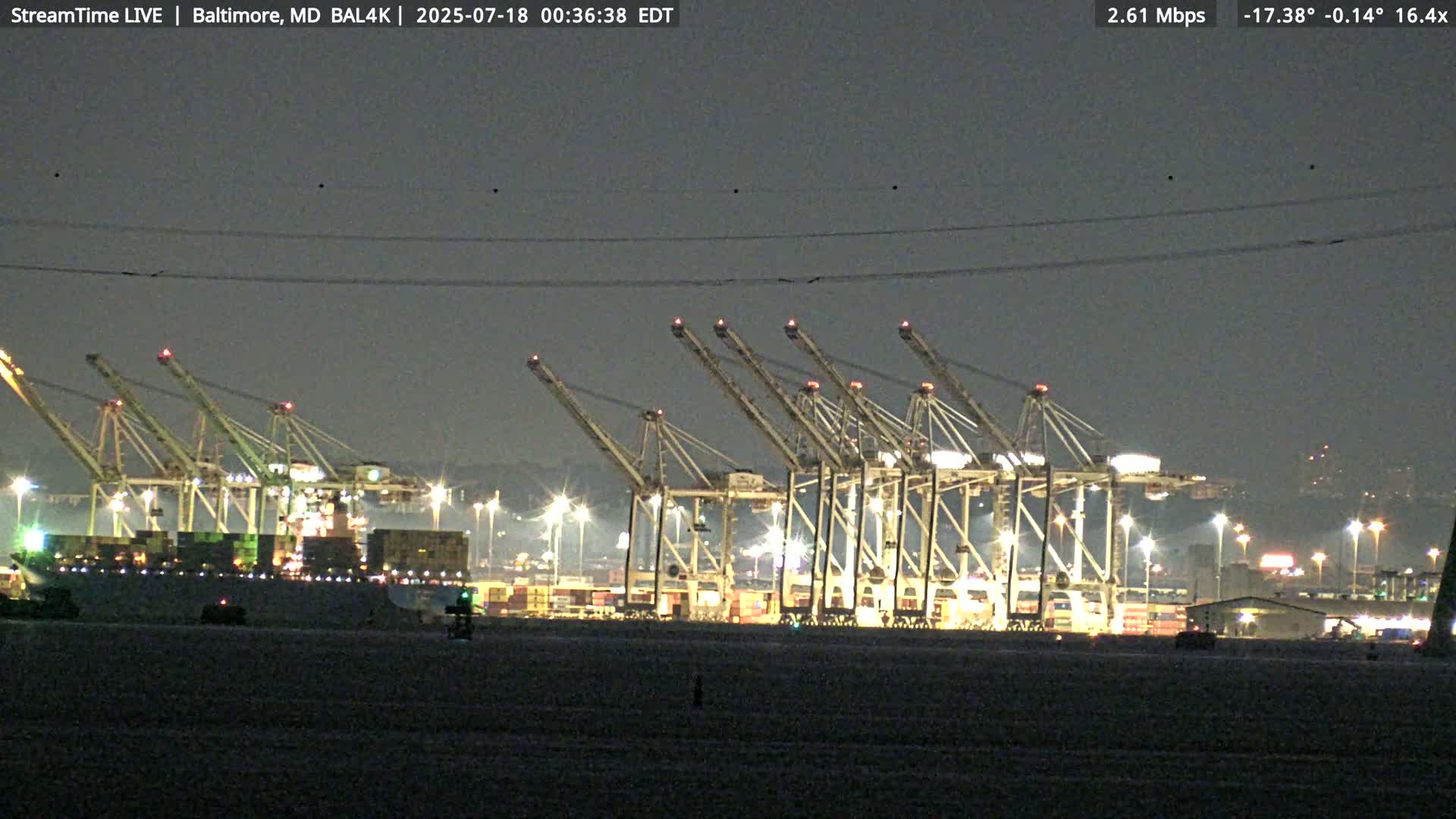 Port of Baltimore, Francis Scott Key Bridge, & Dundalk Marine Terminal & Patapsco River View from Fort Smallwood Park Live Cam - Pasadena, Anne Arundel, Maryland, USA