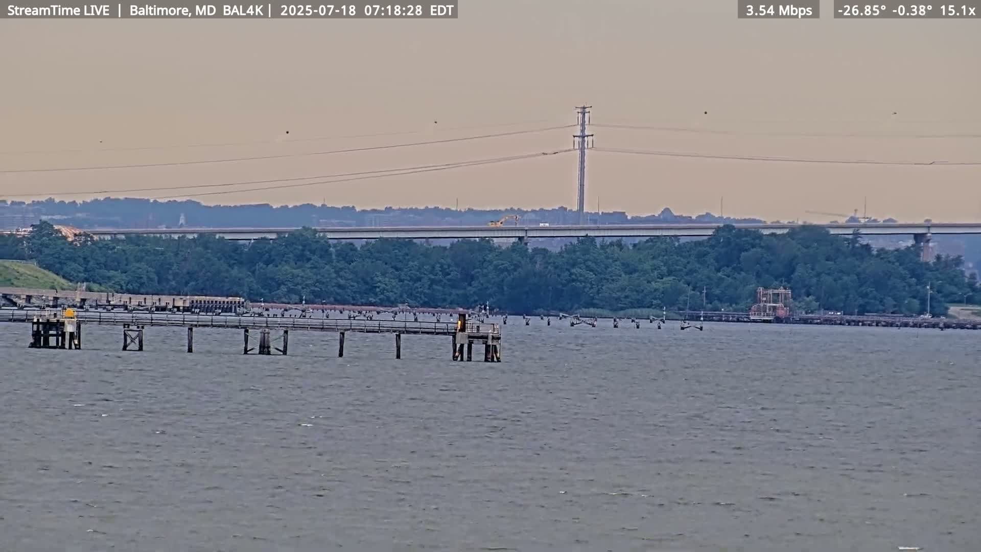 Port of Baltimore, Francis Scott Key Bridge, & Dundalk Marine Terminal & Patapsco River View from Fort Smallwood Park Live Cam - Pasadena, Anne Arundel, Maryland, USA