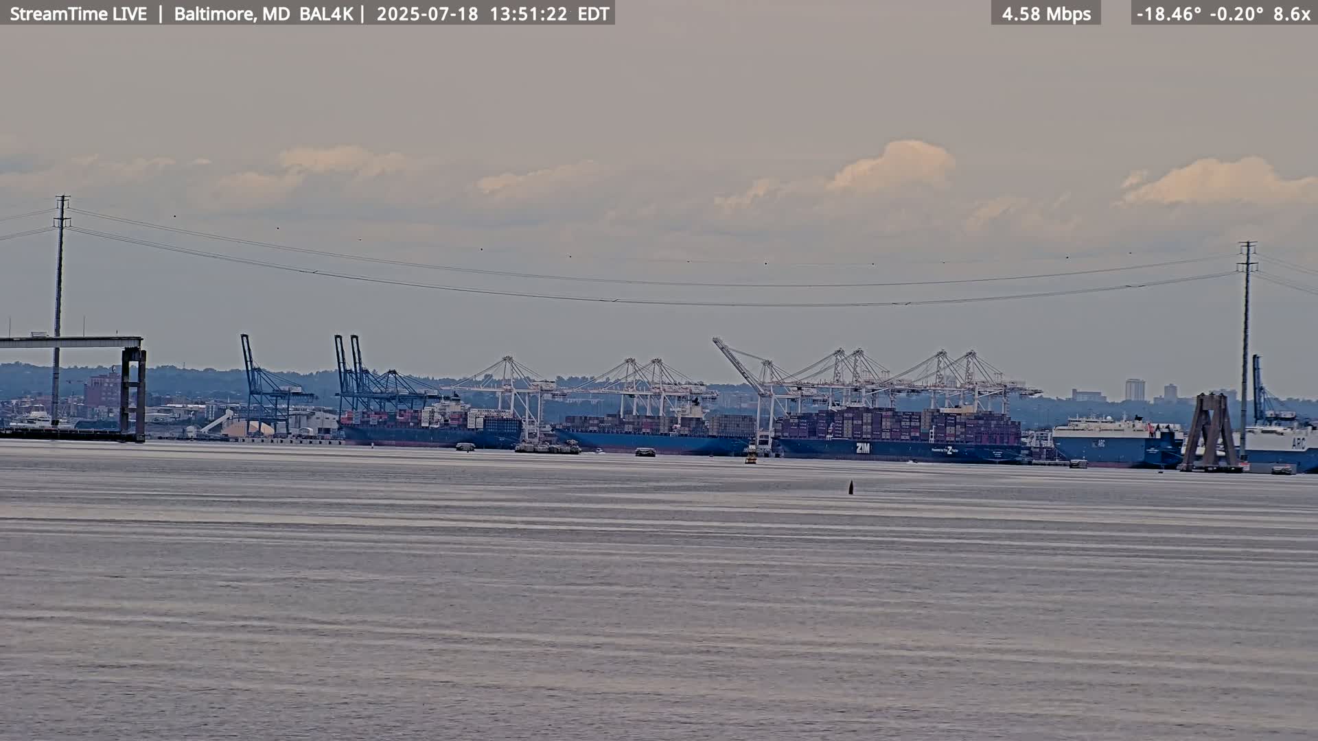 Port of Baltimore, Francis Scott Key Bridge, & Dundalk Marine Terminal & Patapsco River View from Fort Smallwood Park Live Cam - Pasadena, Anne Arundel, Maryland, USA