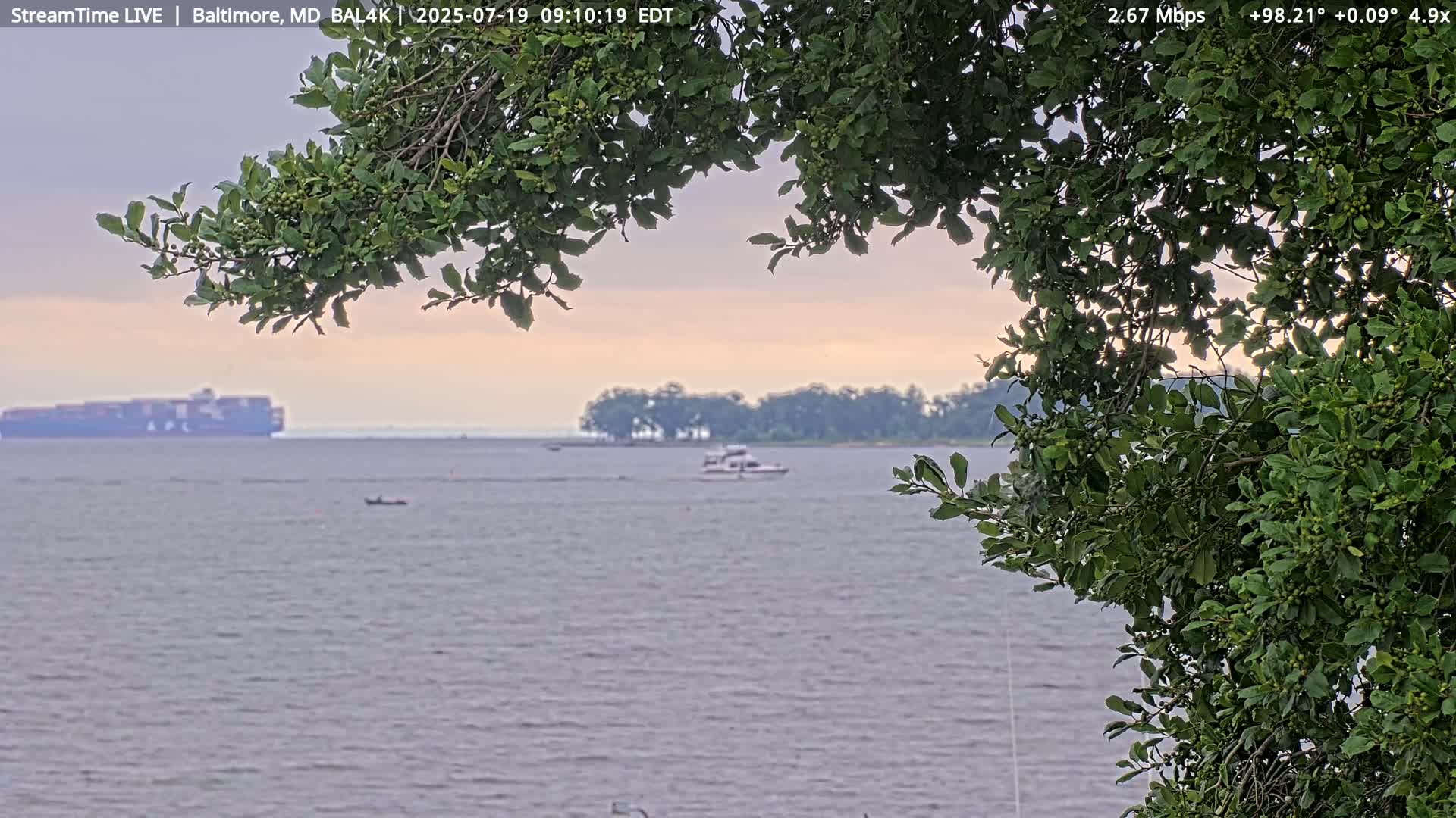 Port of Baltimore, Francis Scott Key Bridge, & Dundalk Marine Terminal & Patapsco River View from Fort Smallwood Park Live Cam - Pasadena, Anne Arundel, Maryland, USA