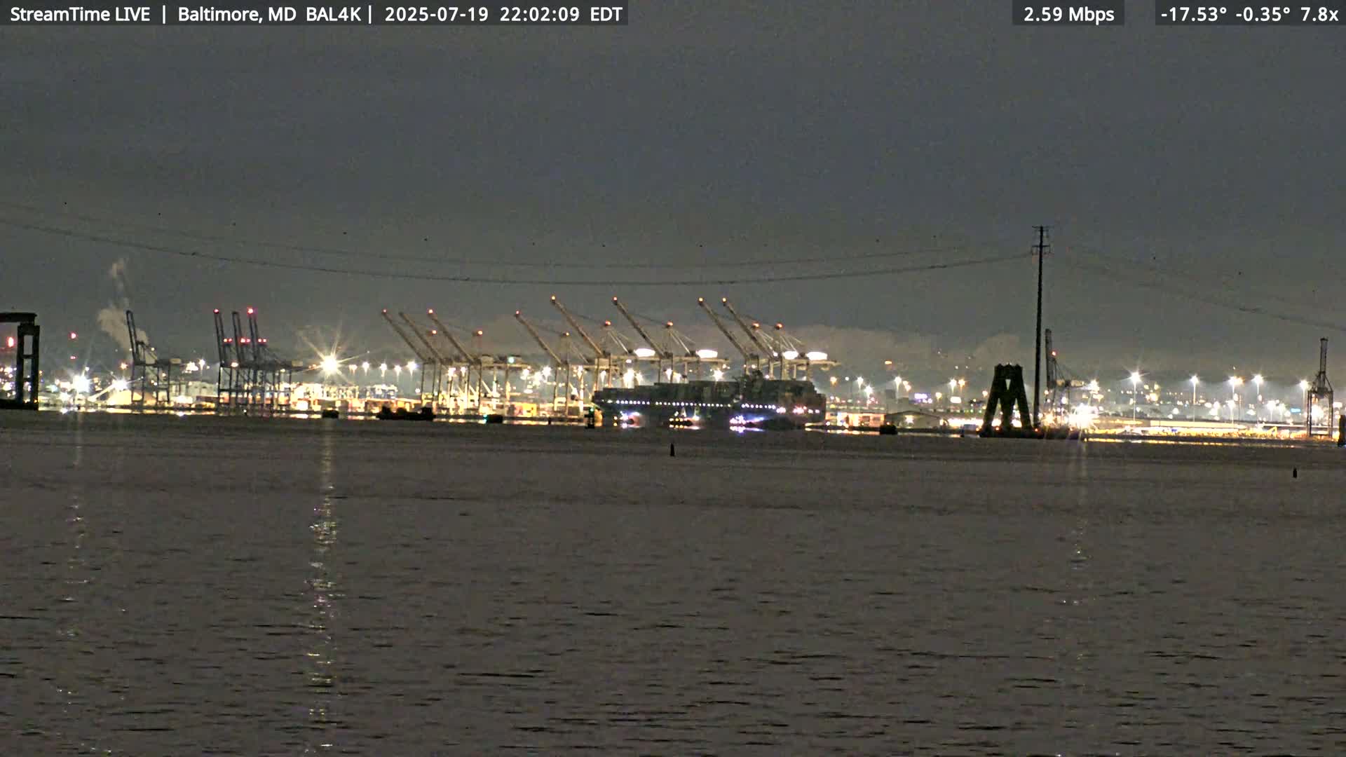 Port of Baltimore, Francis Scott Key Bridge, & Dundalk Marine Terminal & Patapsco River View from Fort Smallwood Park Live Cam - Pasadena, Anne Arundel, Maryland, USA