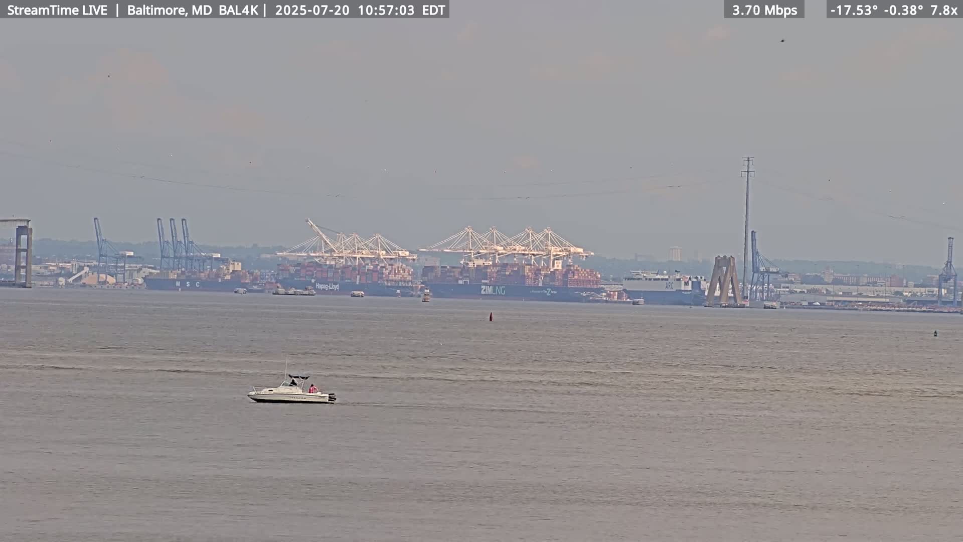 Port of Baltimore, Francis Scott Key Bridge, & Dundalk Marine Terminal & Patapsco River View from Fort Smallwood Park Live Cam - Pasadena, Anne Arundel, Maryland, USA