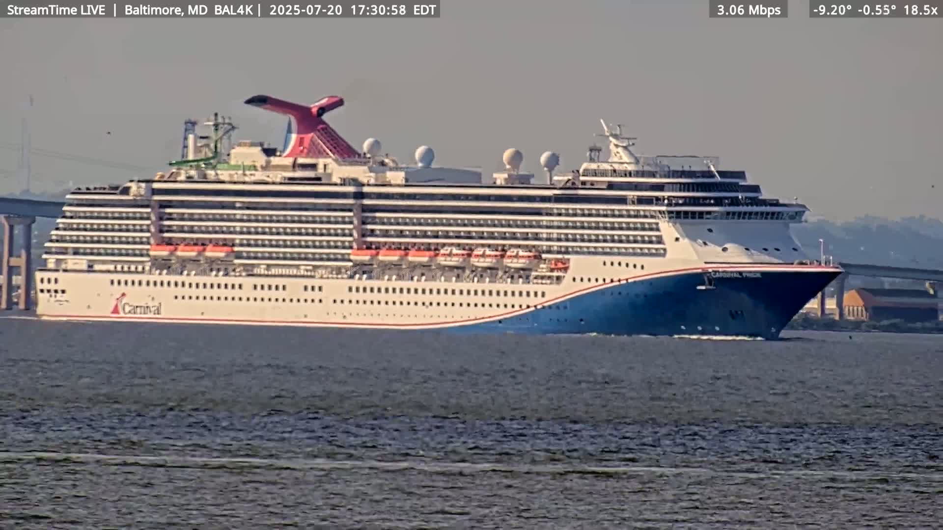 Port of Baltimore, Francis Scott Key Bridge, & Dundalk Marine Terminal & Patapsco River View from Fort Smallwood Park Live Cam - Pasadena, Anne Arundel, Maryland, USA