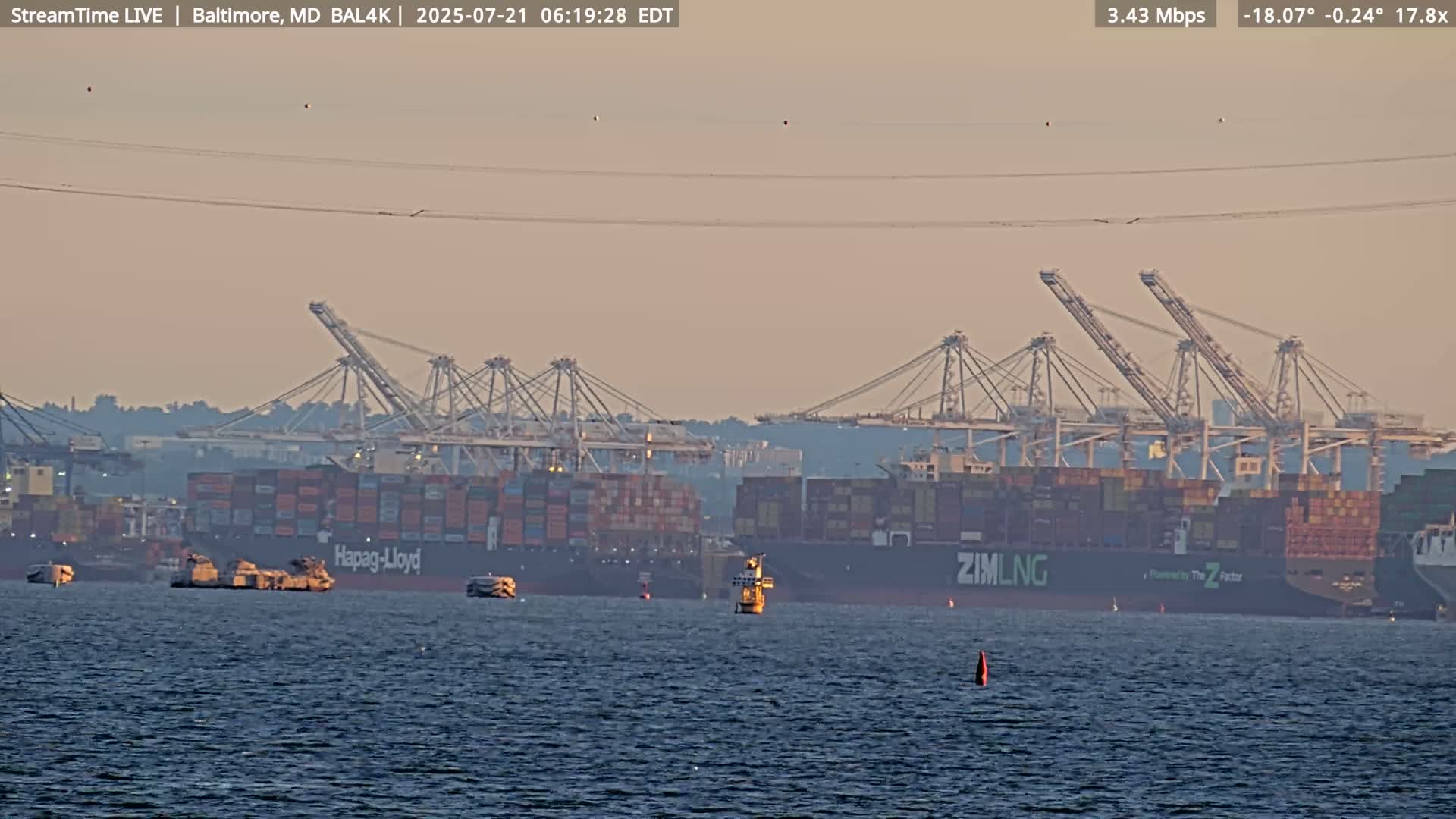 Port of Baltimore, Francis Scott Key Bridge, & Dundalk Marine Terminal & Patapsco River View from Fort Smallwood Park Live Cam - Pasadena, Anne Arundel, Maryland, USA