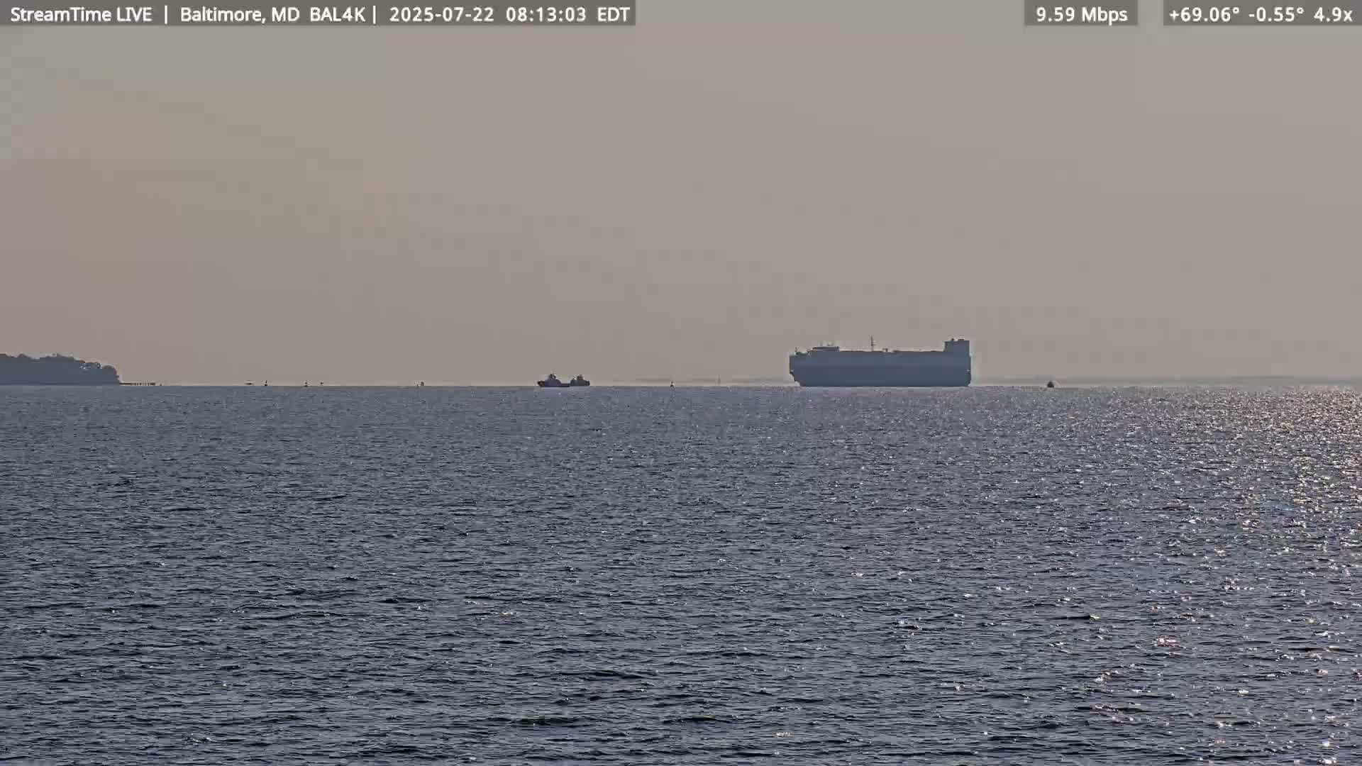 Port of Baltimore, Francis Scott Key Bridge, & Dundalk Marine Terminal & Patapsco River View from Fort Smallwood Park Live Cam - Pasadena, Anne Arundel, Maryland, USA