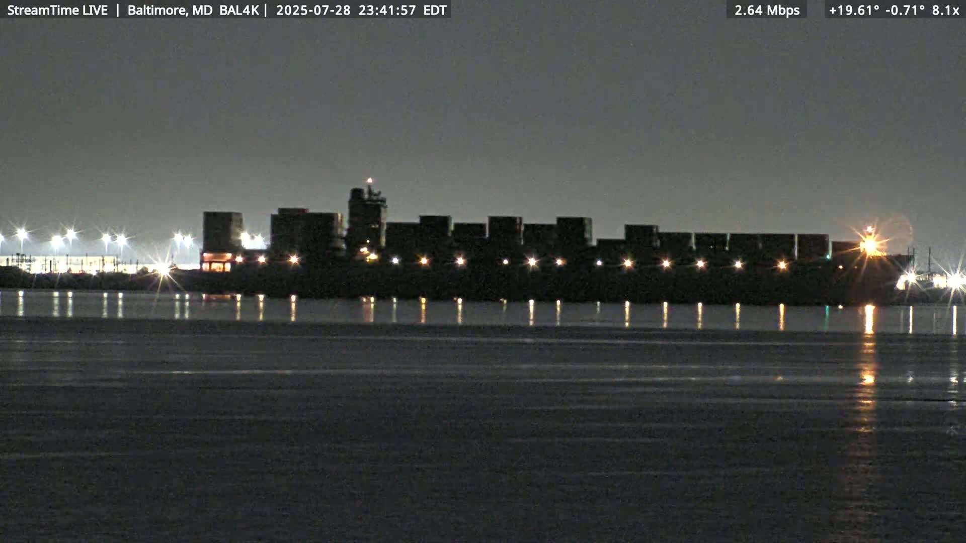 Port of Baltimore, Francis Scott Key Bridge, & Dundalk Marine Terminal & Patapsco River View from Fort Smallwood Park Live Cam - Pasadena, Anne Arundel, Maryland, USA