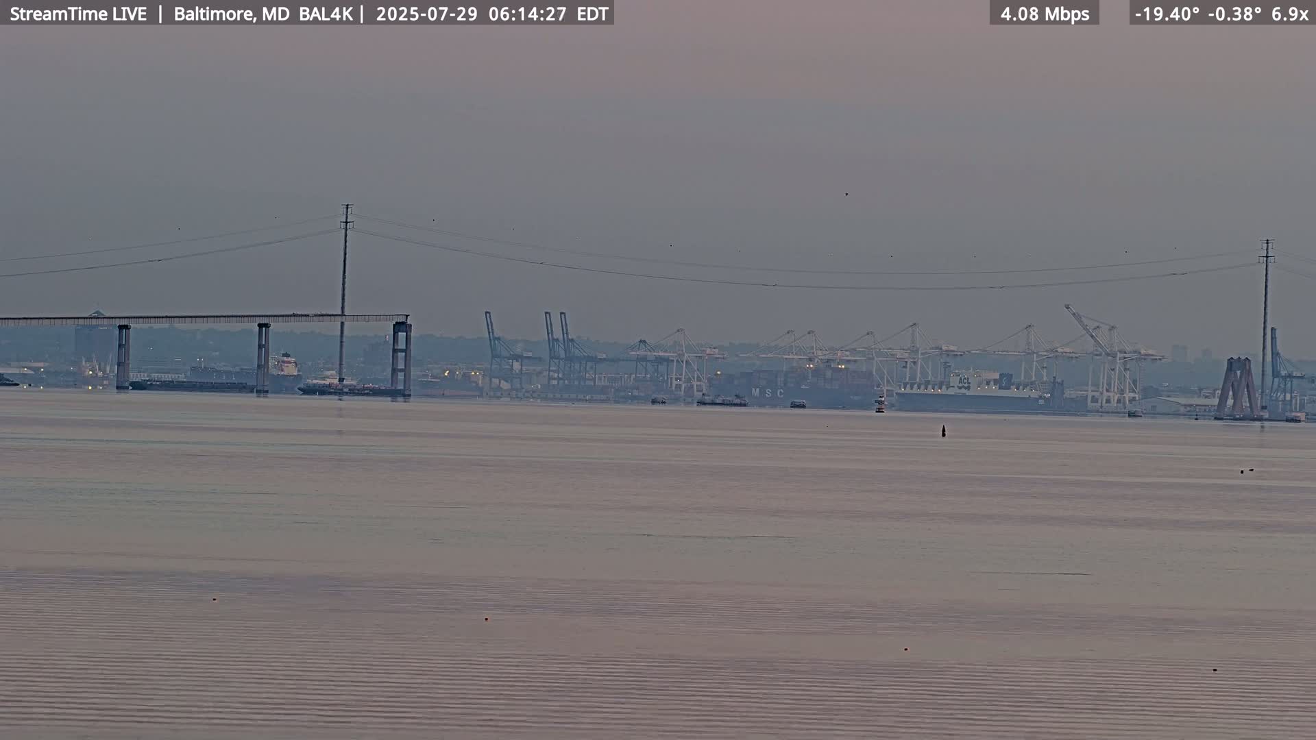 Port of Baltimore, Francis Scott Key Bridge, & Dundalk Marine Terminal & Patapsco River View from Fort Smallwood Park Live Cam - Pasadena, Anne Arundel, Maryland, USA