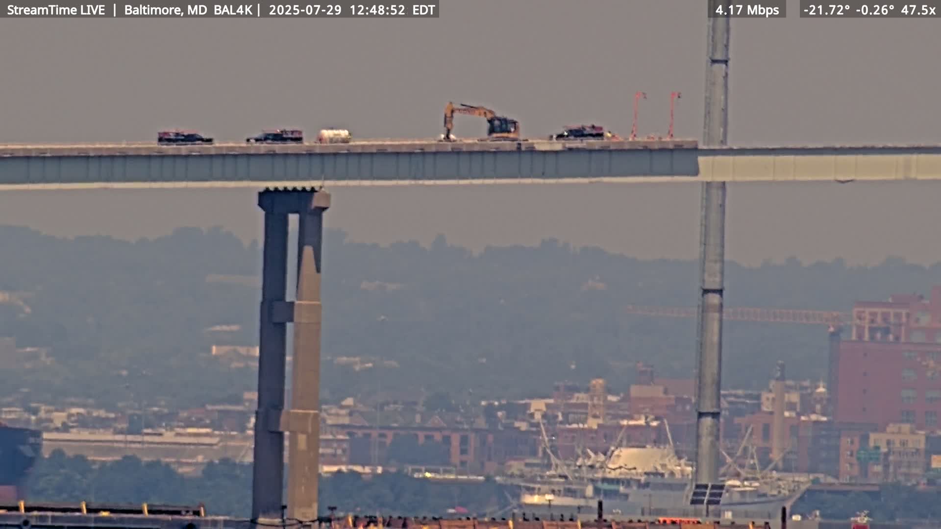 Port of Baltimore, Francis Scott Key Bridge, & Dundalk Marine Terminal & Patapsco River View from Fort Smallwood Park Live Cam - Pasadena, Anne Arundel, Maryland, USA