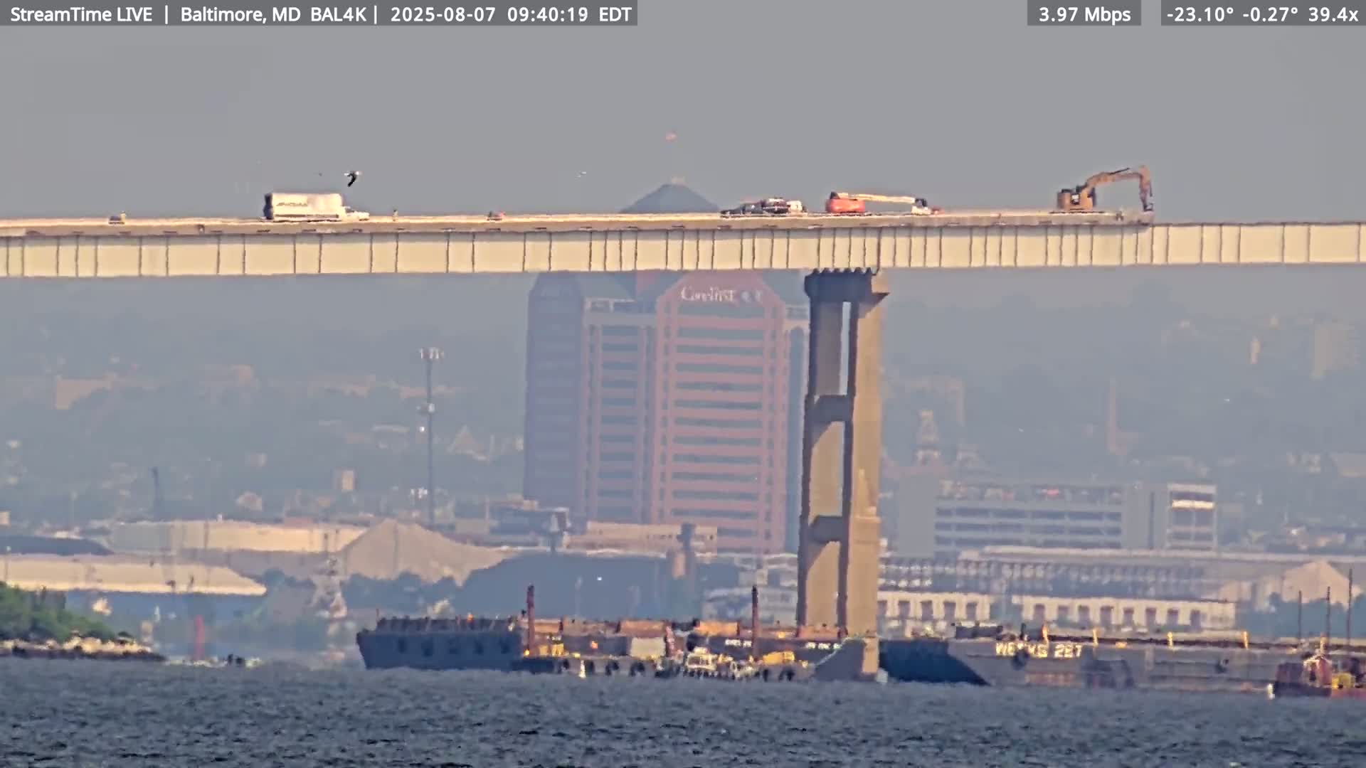 Port of Baltimore, Francis Scott Key Bridge, & Dundalk Marine Terminal & Patapsco River View from Fort Smallwood Park Live Cam - Pasadena, Anne Arundel, Maryland, USA