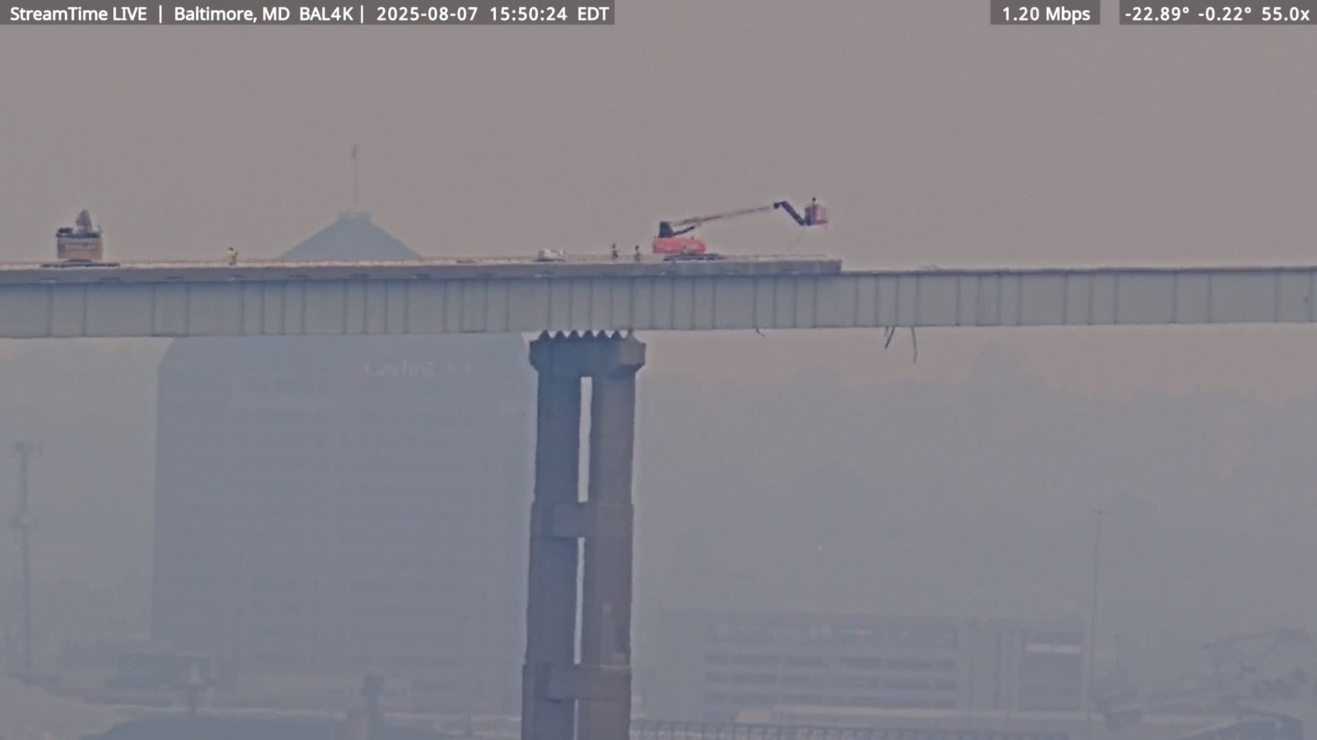 Port of Baltimore, Francis Scott Key Bridge, & Dundalk Marine Terminal & Patapsco River View from Fort Smallwood Park Live Cam - Pasadena, Anne Arundel, Maryland, USA