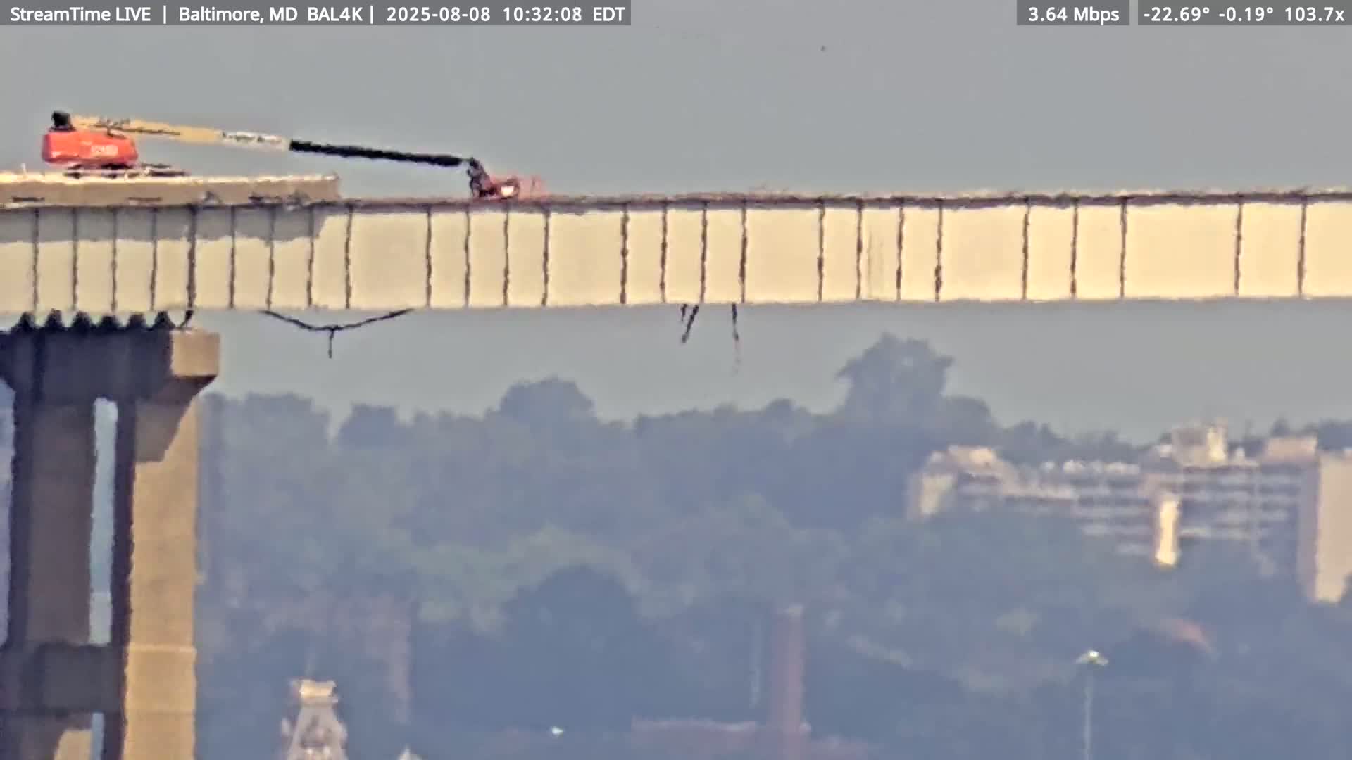 Port of Baltimore, Francis Scott Key Bridge, & Dundalk Marine Terminal & Patapsco River View from Fort Smallwood Park Live Cam - Pasadena, Anne Arundel, Maryland, USA
