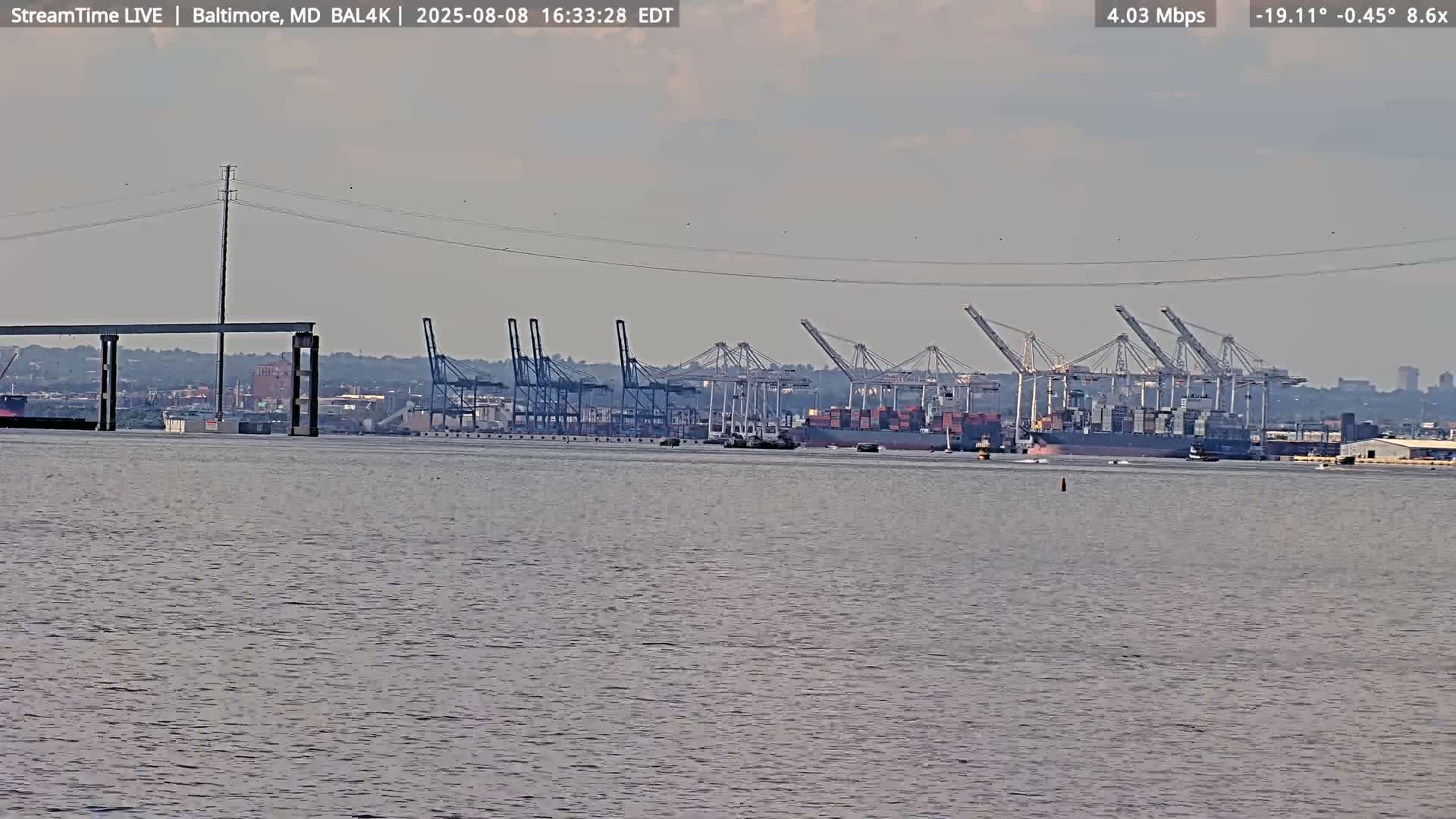 Port of Baltimore, Francis Scott Key Bridge, & Dundalk Marine Terminal & Patapsco River View from Fort Smallwood Park Live Cam - Pasadena, Anne Arundel, Maryland, USA