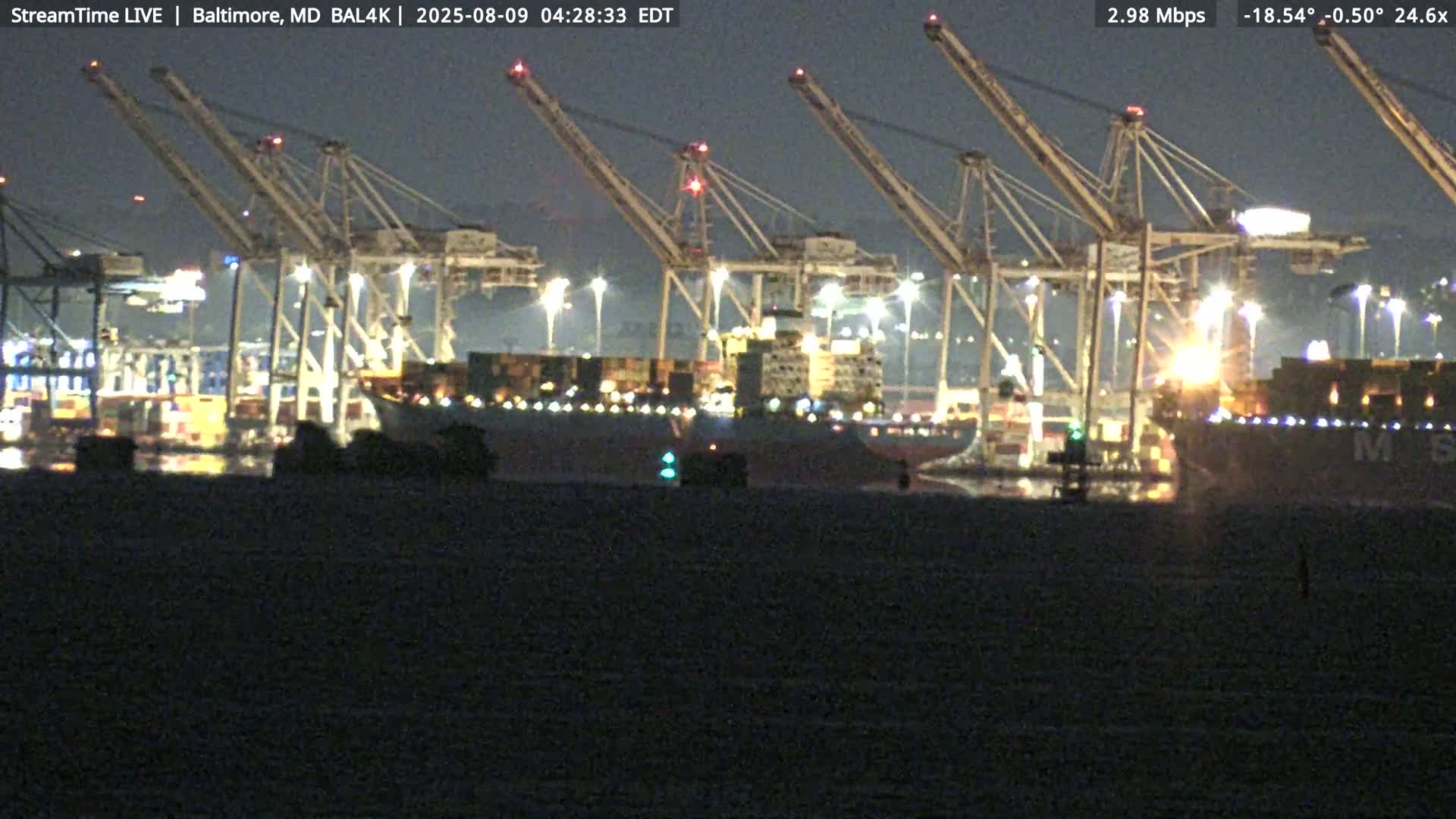Port of Baltimore, Francis Scott Key Bridge, & Dundalk Marine Terminal & Patapsco River View from Fort Smallwood Park Live Cam - Pasadena, Anne Arundel, Maryland, USA