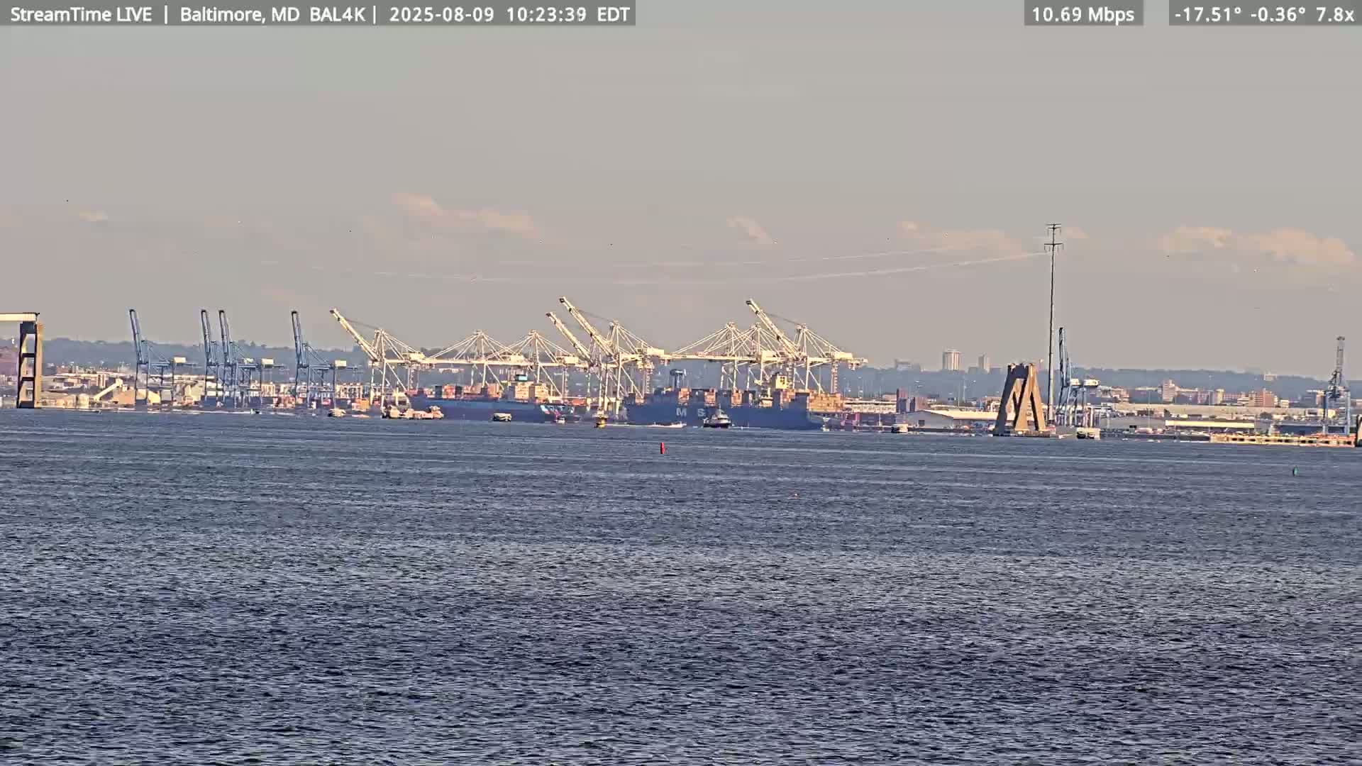 Port of Baltimore, Francis Scott Key Bridge, & Dundalk Marine Terminal & Patapsco River View from Fort Smallwood Park Live Cam - Pasadena, Anne Arundel, Maryland, USA