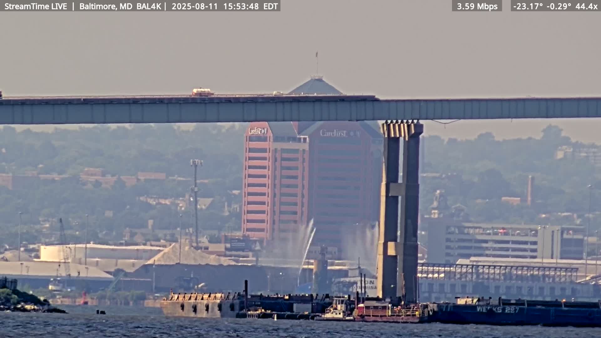 Port of Baltimore, Francis Scott Key Bridge, & Dundalk Marine Terminal & Patapsco River View from Fort Smallwood Park Live Cam - Pasadena, Anne Arundel, Maryland, USA