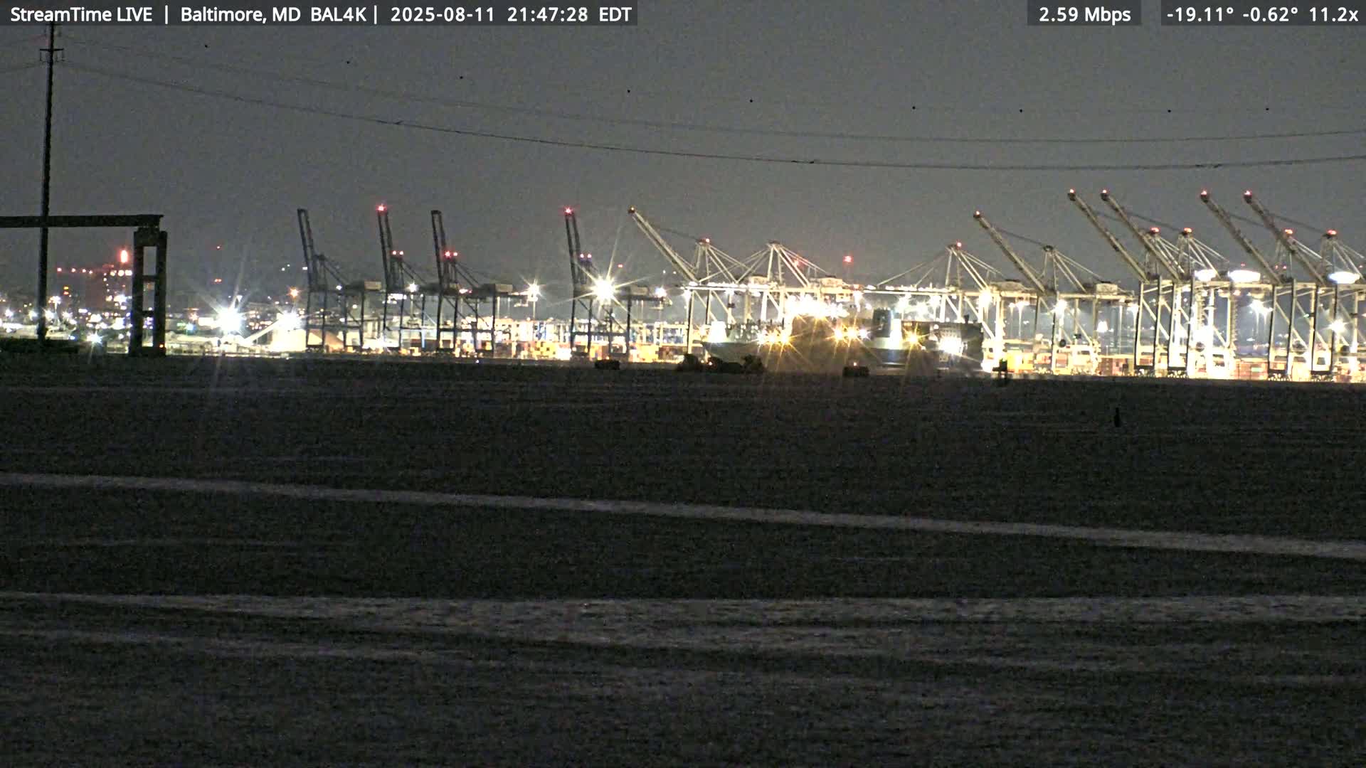 Port of Baltimore, Francis Scott Key Bridge, & Dundalk Marine Terminal & Patapsco River View from Fort Smallwood Park Live Cam - Pasadena, Anne Arundel, Maryland, USA