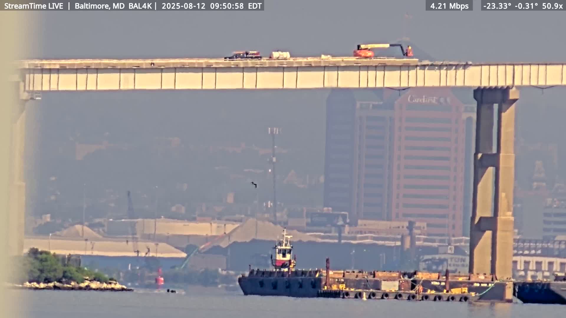 Port of Baltimore, Francis Scott Key Bridge, & Dundalk Marine Terminal & Patapsco River View from Fort Smallwood Park Live Cam - Pasadena, Anne Arundel, Maryland, USA