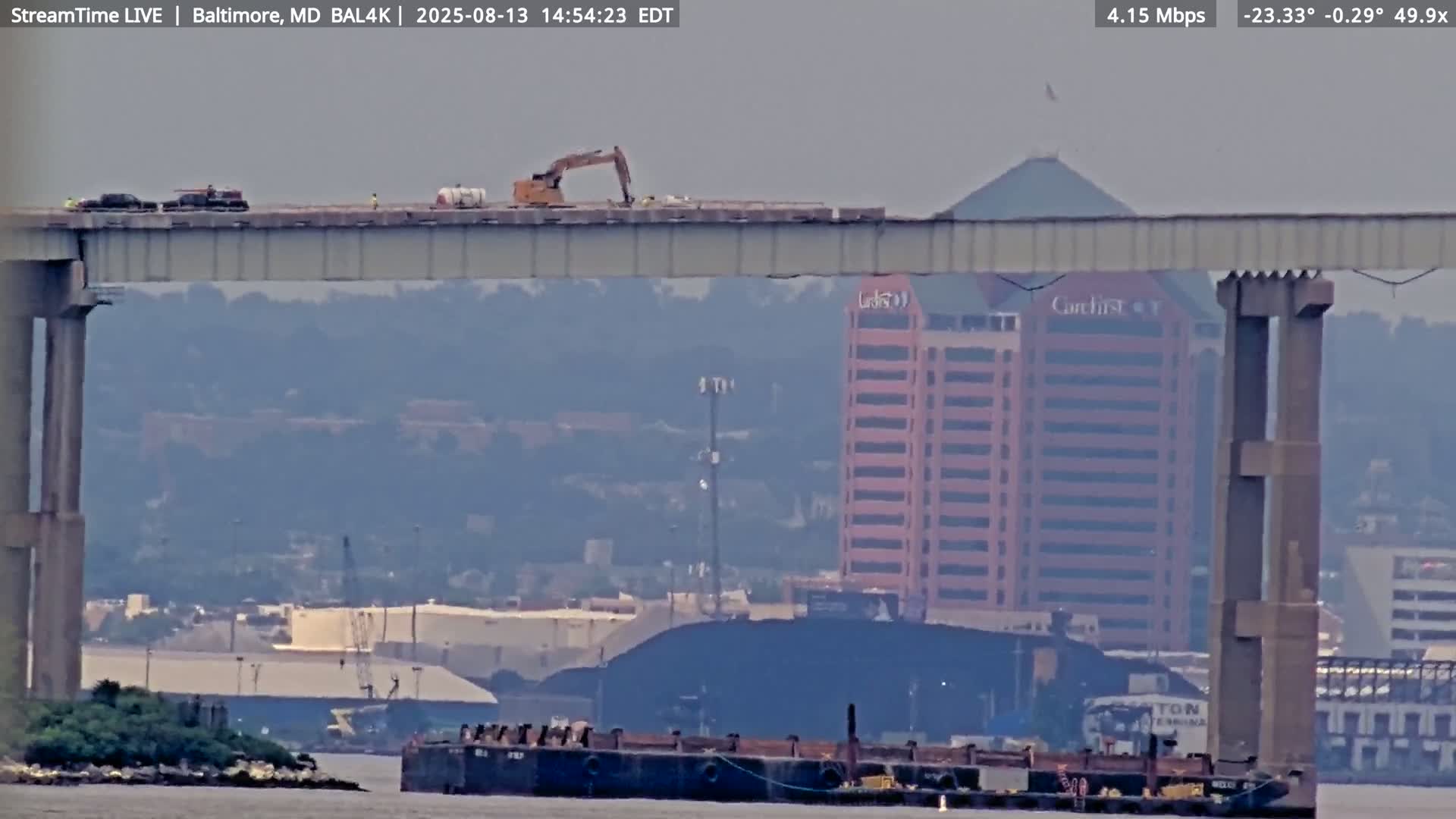 Port of Baltimore, Francis Scott Key Bridge, & Dundalk Marine Terminal & Patapsco River View from Fort Smallwood Park Live Cam - Pasadena, Anne Arundel, Maryland, USA