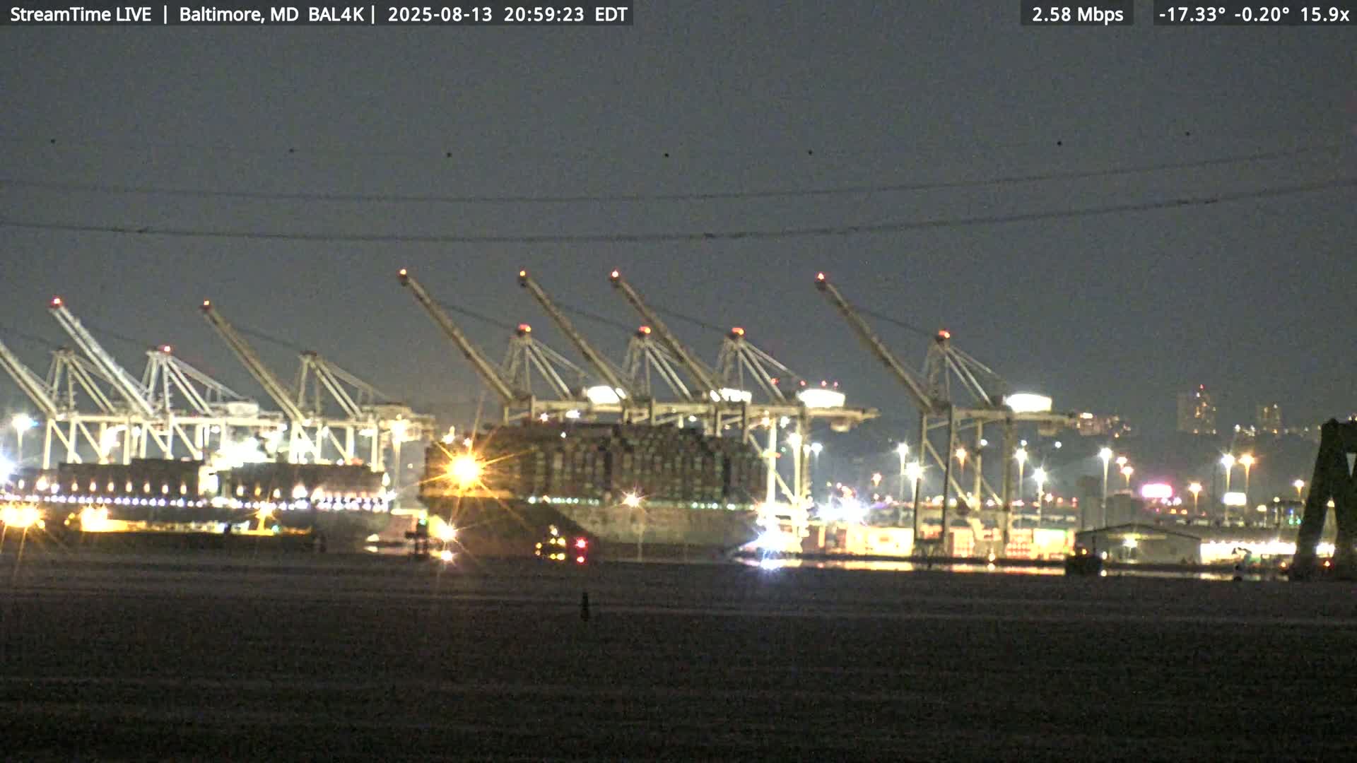 Port of Baltimore, Francis Scott Key Bridge, & Dundalk Marine Terminal & Patapsco River View from Fort Smallwood Park Live Cam - Pasadena, Anne Arundel, Maryland, USA