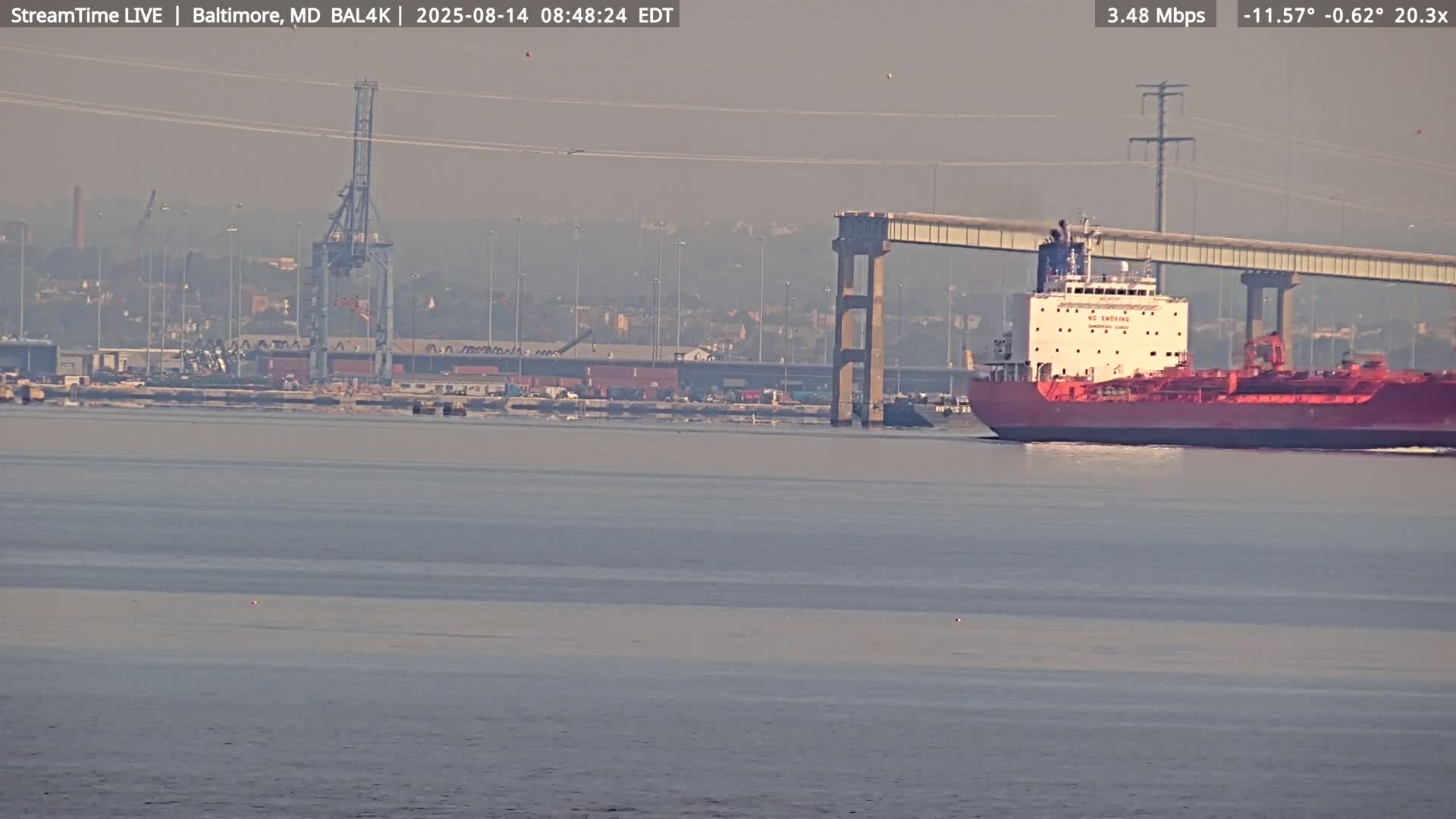 Port of Baltimore, Francis Scott Key Bridge, & Dundalk Marine Terminal & Patapsco River View from Fort Smallwood Park Live Cam - Pasadena, Anne Arundel, Maryland, USA