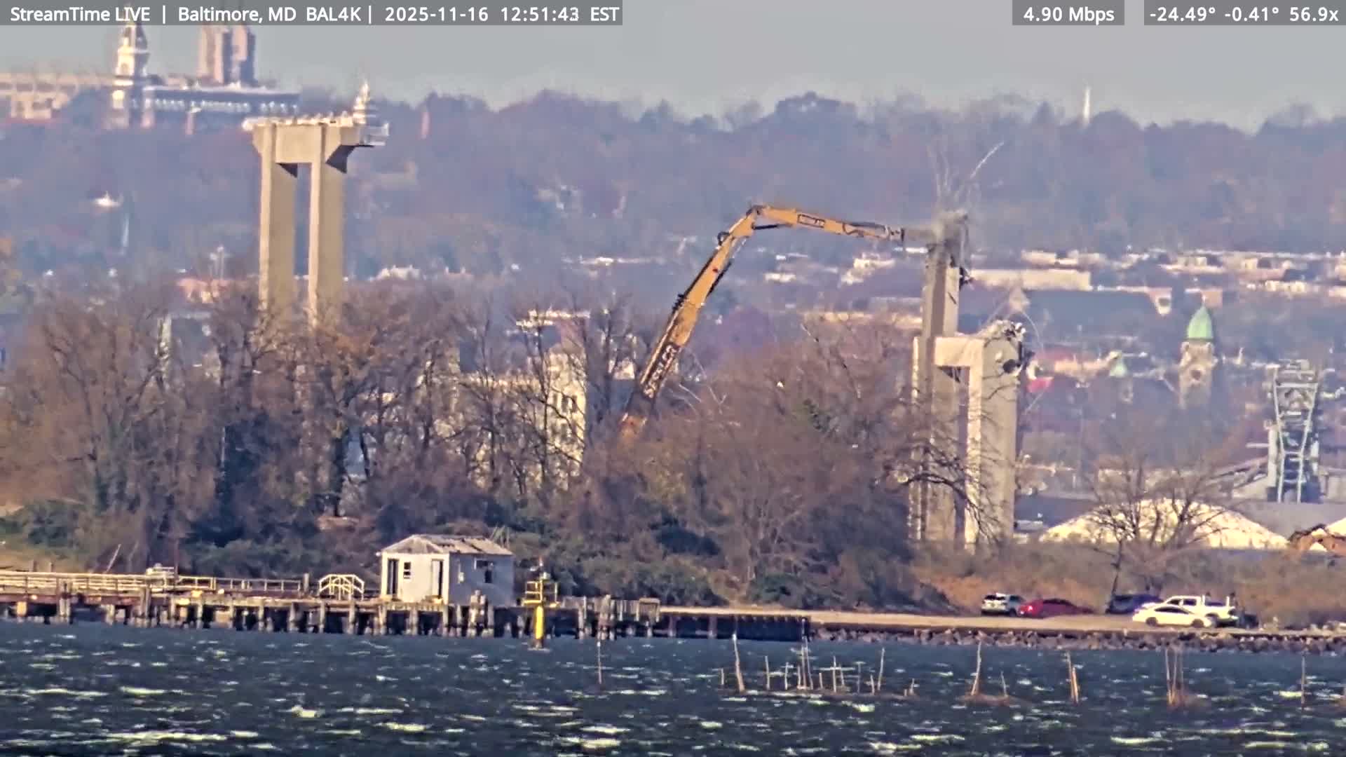Port of Baltimore, Francis Scott Key Bridge, & Dundalk Marine Terminal & Patapsco River View from Fort Smallwood Park Live Cam - Pasadena, Anne Arundel, Maryland, USA