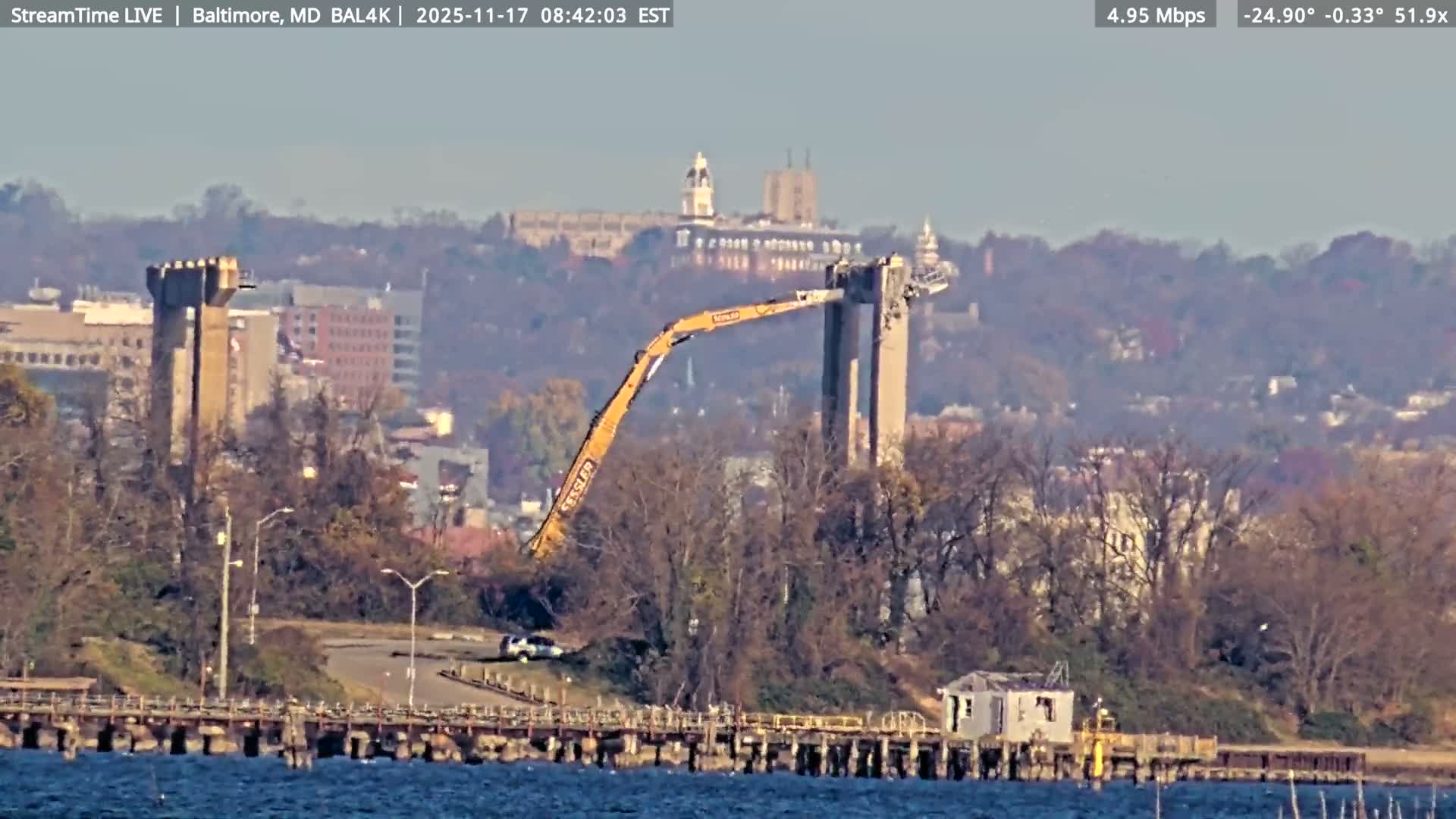 Port of Baltimore, Francis Scott Key Bridge, & Dundalk Marine Terminal & Patapsco River View from Fort Smallwood Park Live Cam - Pasadena, Anne Arundel, Maryland, USA
