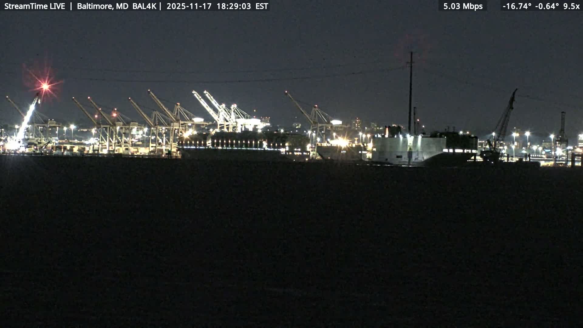 Port of Baltimore, Francis Scott Key Bridge, & Dundalk Marine Terminal & Patapsco River View from Fort Smallwood Park Live Cam - Pasadena, Anne Arundel, Maryland, USA