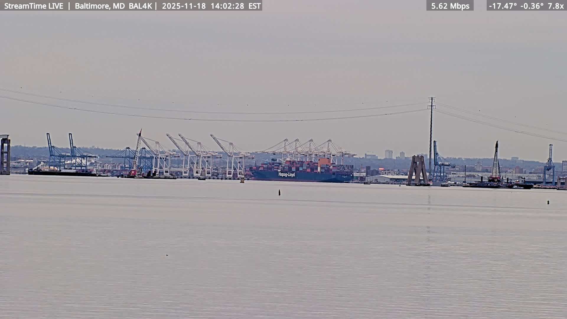 Port of Baltimore, Francis Scott Key Bridge, & Dundalk Marine Terminal & Patapsco River View from Fort Smallwood Park Live Cam - Pasadena, Anne Arundel, Maryland, USA