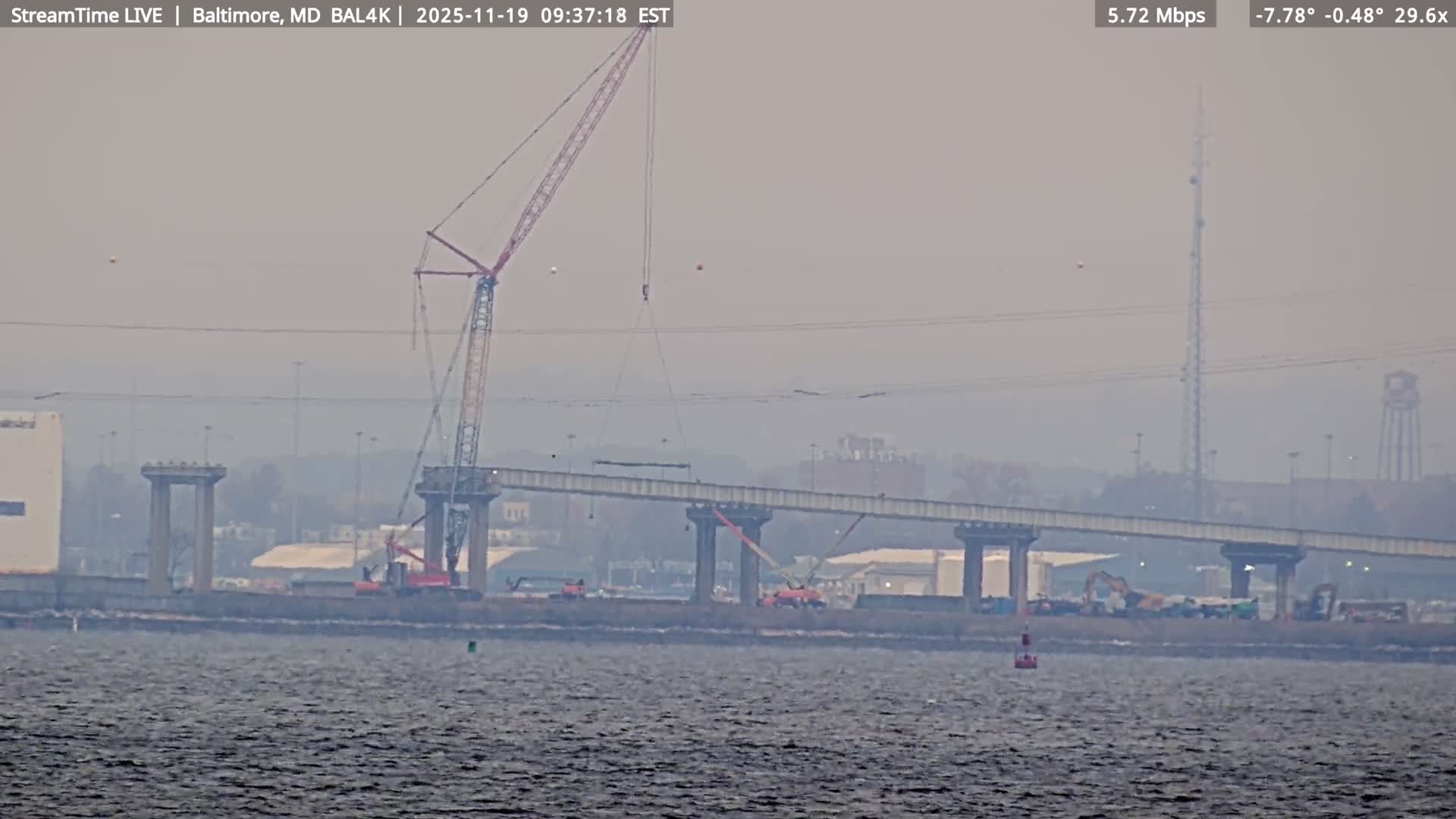 Port of Baltimore, Francis Scott Key Bridge, & Dundalk Marine Terminal & Patapsco River View from Fort Smallwood Park Live Cam - Pasadena, Anne Arundel, Maryland, USA