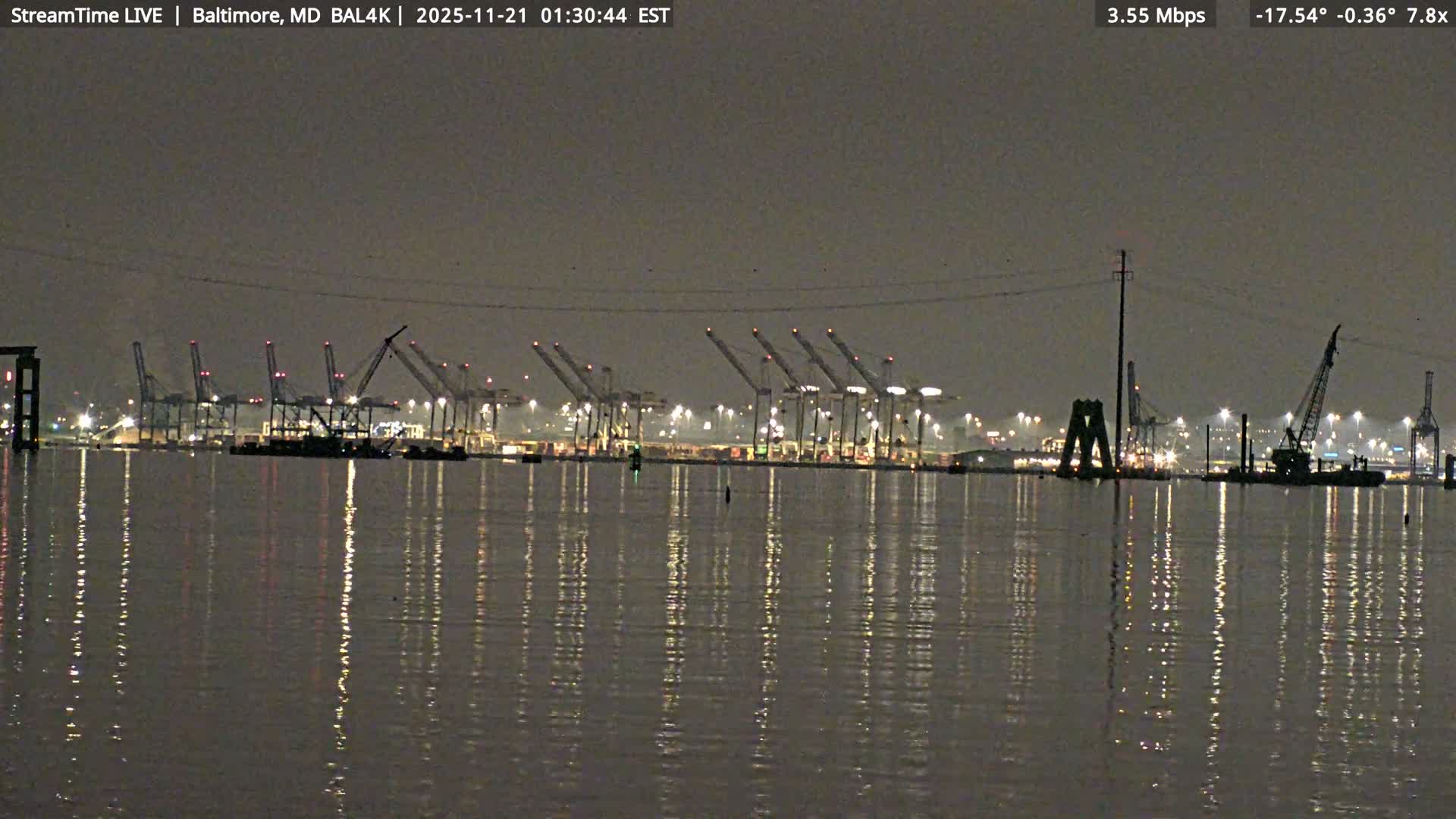 Port of Baltimore, Francis Scott Key Bridge, & Dundalk Marine Terminal & Patapsco River View from Fort Smallwood Park Live Cam - Pasadena, Anne Arundel, Maryland, USA
