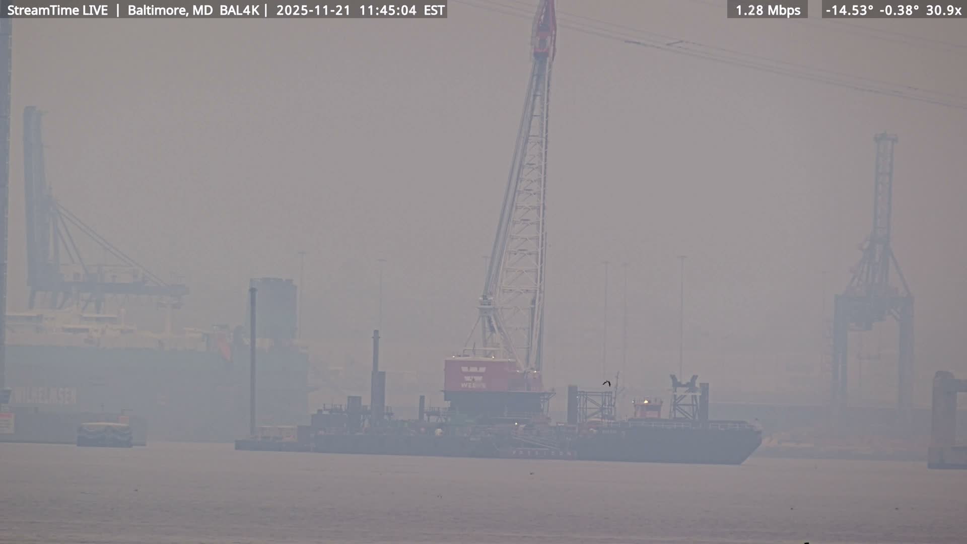 Port of Baltimore, Francis Scott Key Bridge, & Dundalk Marine Terminal & Patapsco River View from Fort Smallwood Park Live Cam - Pasadena, Anne Arundel, Maryland, USA