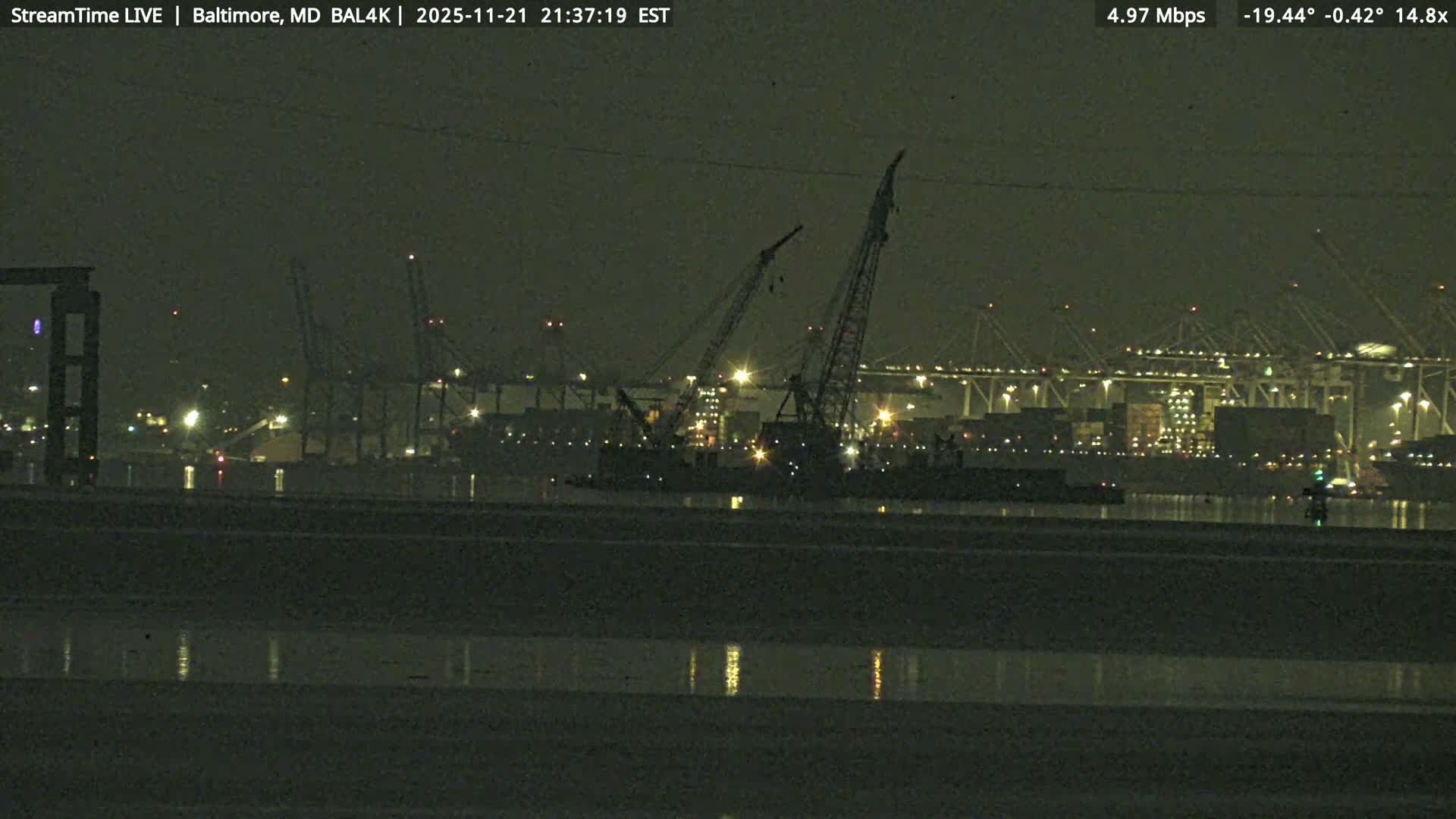 Port of Baltimore, Francis Scott Key Bridge, & Dundalk Marine Terminal & Patapsco River View from Fort Smallwood Park Live Cam - Pasadena, Anne Arundel, Maryland, USA