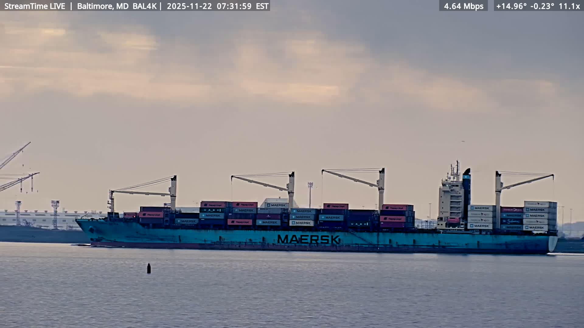 Port of Baltimore, Francis Scott Key Bridge, & Dundalk Marine Terminal & Patapsco River View from Fort Smallwood Park Live Cam - Pasadena, Anne Arundel, Maryland, USA