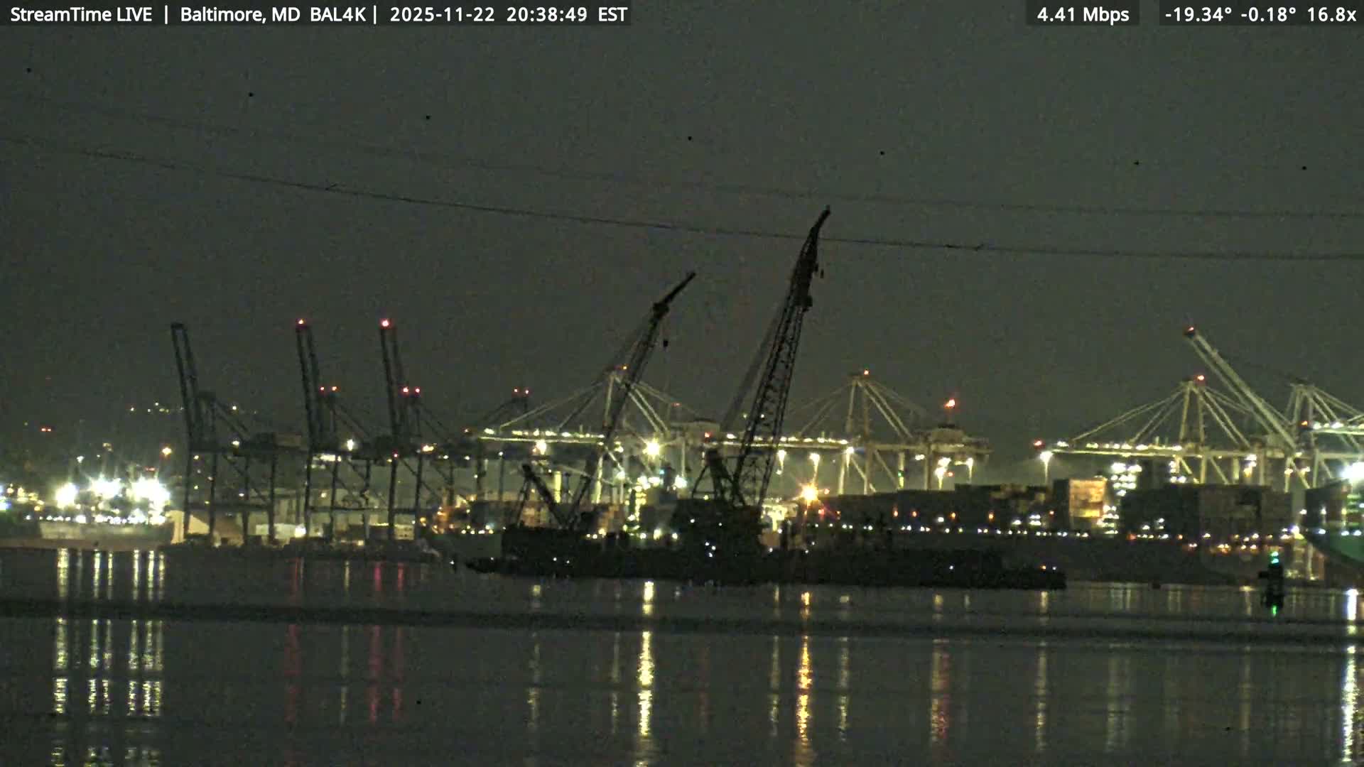Port of Baltimore, Francis Scott Key Bridge, & Dundalk Marine Terminal & Patapsco River View from Fort Smallwood Park Live Cam - Pasadena, Anne Arundel, Maryland, USA