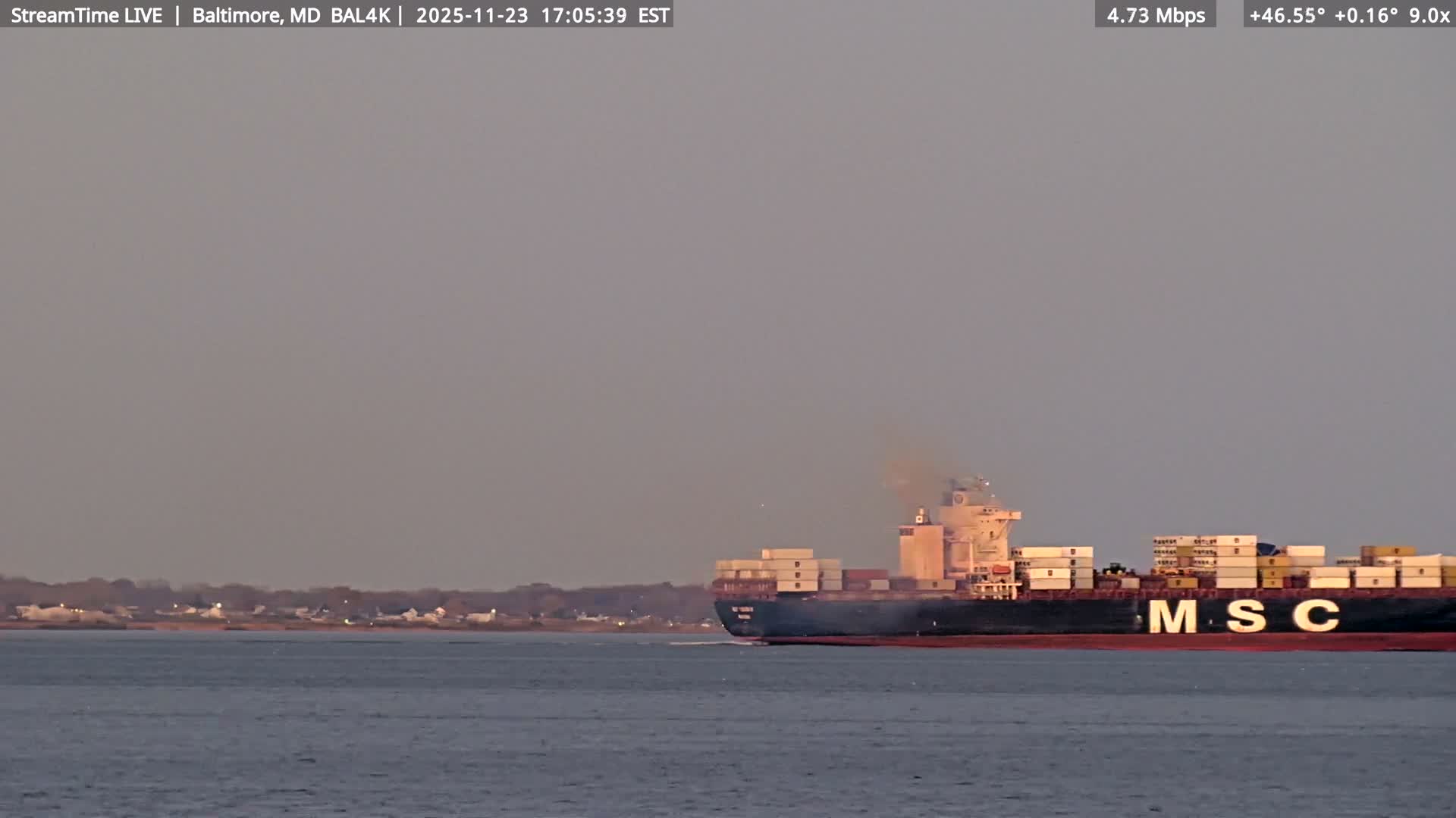 Port of Baltimore, Francis Scott Key Bridge, & Dundalk Marine Terminal & Patapsco River View from Fort Smallwood Park Live Cam - Pasadena, Anne Arundel, Maryland, USA