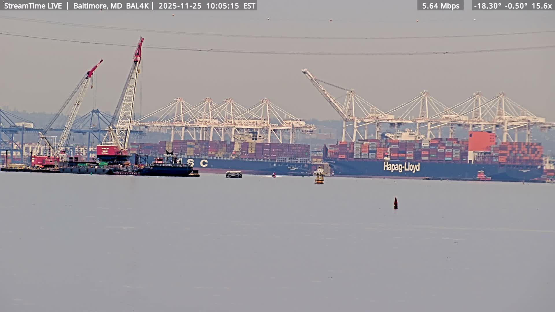 Port of Baltimore, Francis Scott Key Bridge, & Dundalk Marine Terminal & Patapsco River View from Fort Smallwood Park Live Cam - Pasadena, Anne Arundel, Maryland, USA