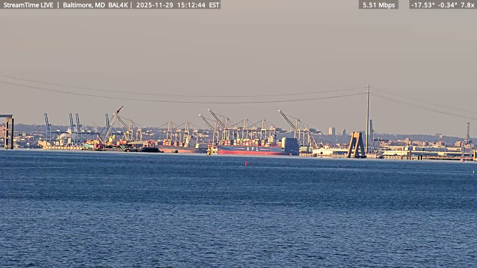 Port of Baltimore, Francis Scott Key Bridge, & Dundalk Marine Terminal & Patapsco River View from Fort Smallwood Park Live Cam - Pasadena, Anne Arundel, Maryland, USA