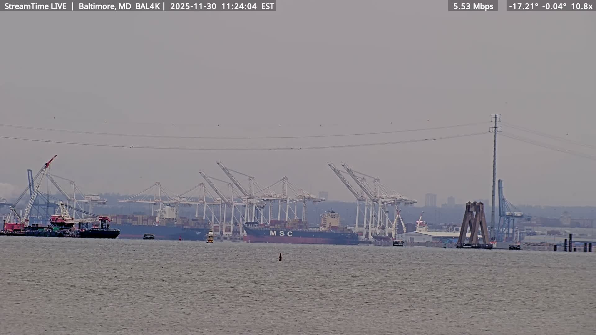 Port of Baltimore, Francis Scott Key Bridge, & Dundalk Marine Terminal & Patapsco River View from Fort Smallwood Park Live Cam - Pasadena, Anne Arundel, Maryland, USA