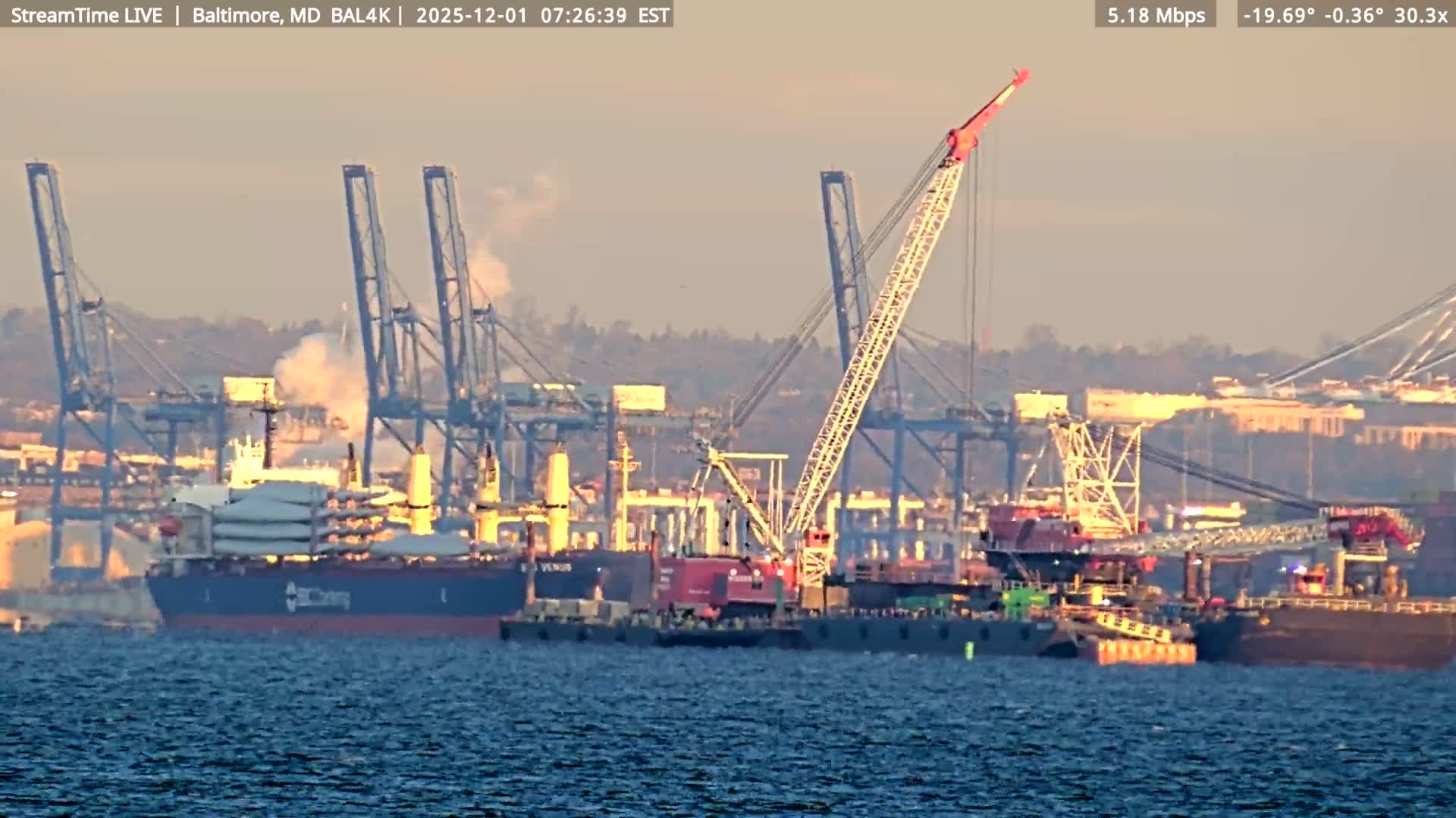 Port of Baltimore, Francis Scott Key Bridge, & Dundalk Marine Terminal & Patapsco River View from Fort Smallwood Park Live Cam - Pasadena, Anne Arundel, Maryland, USA