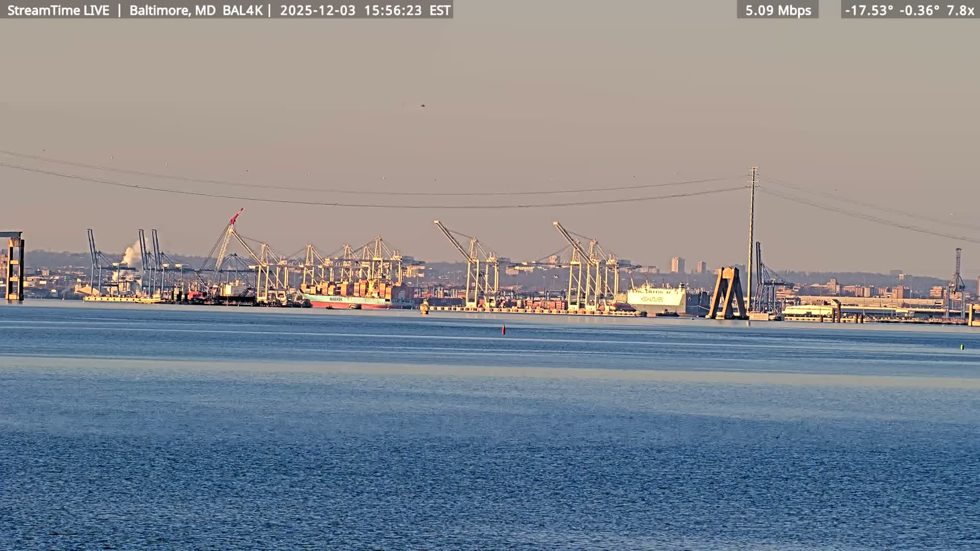 Port of Baltimore, Francis Scott Key Bridge, & Dundalk Marine Terminal & Patapsco River View from Fort Smallwood Park Live Cam - Pasadena, Anne Arundel, Maryland, USA