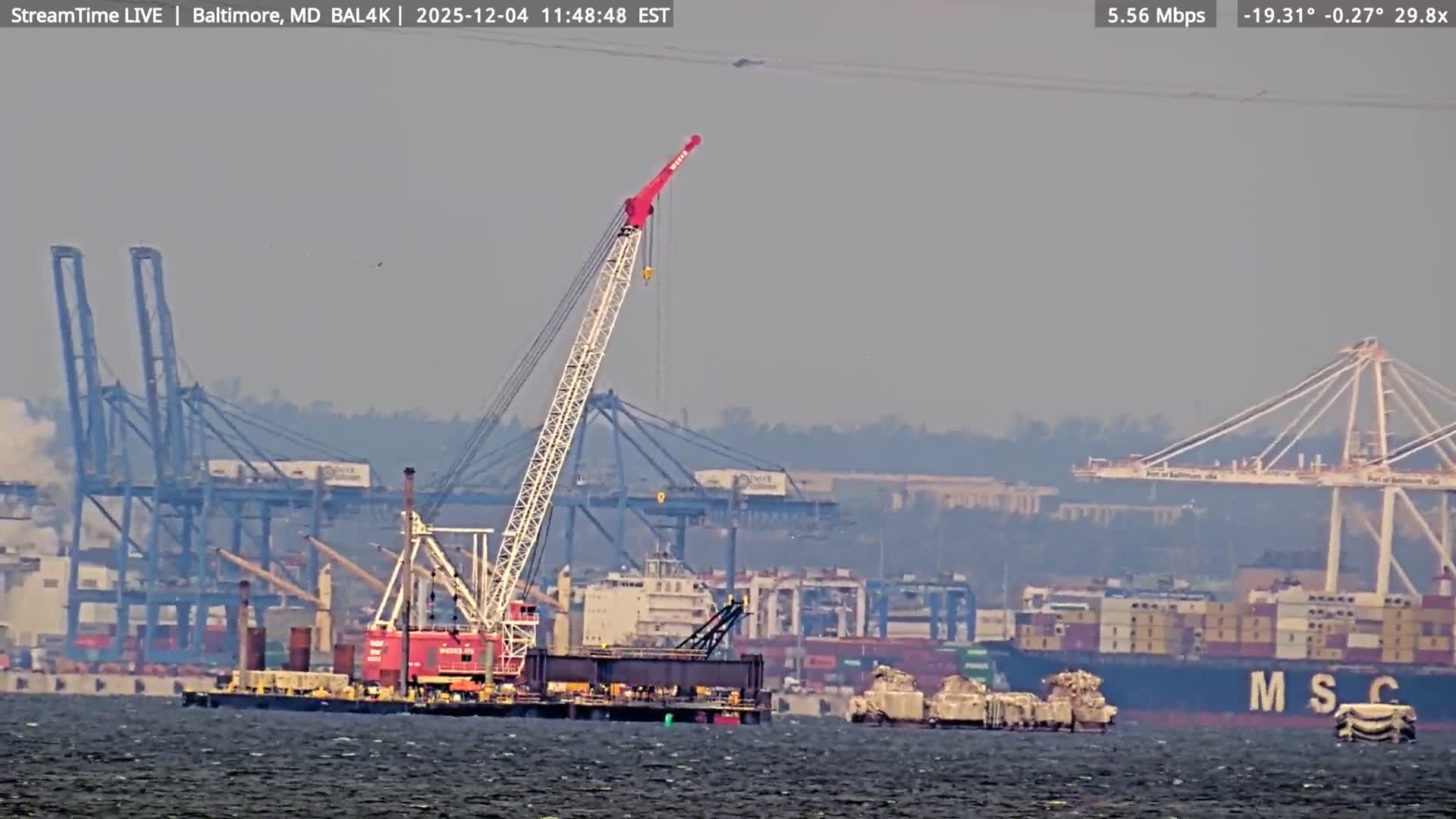 Port of Baltimore, Francis Scott Key Bridge, & Dundalk Marine Terminal & Patapsco River View from Fort Smallwood Park Live Cam - Pasadena, Anne Arundel, Maryland, USA