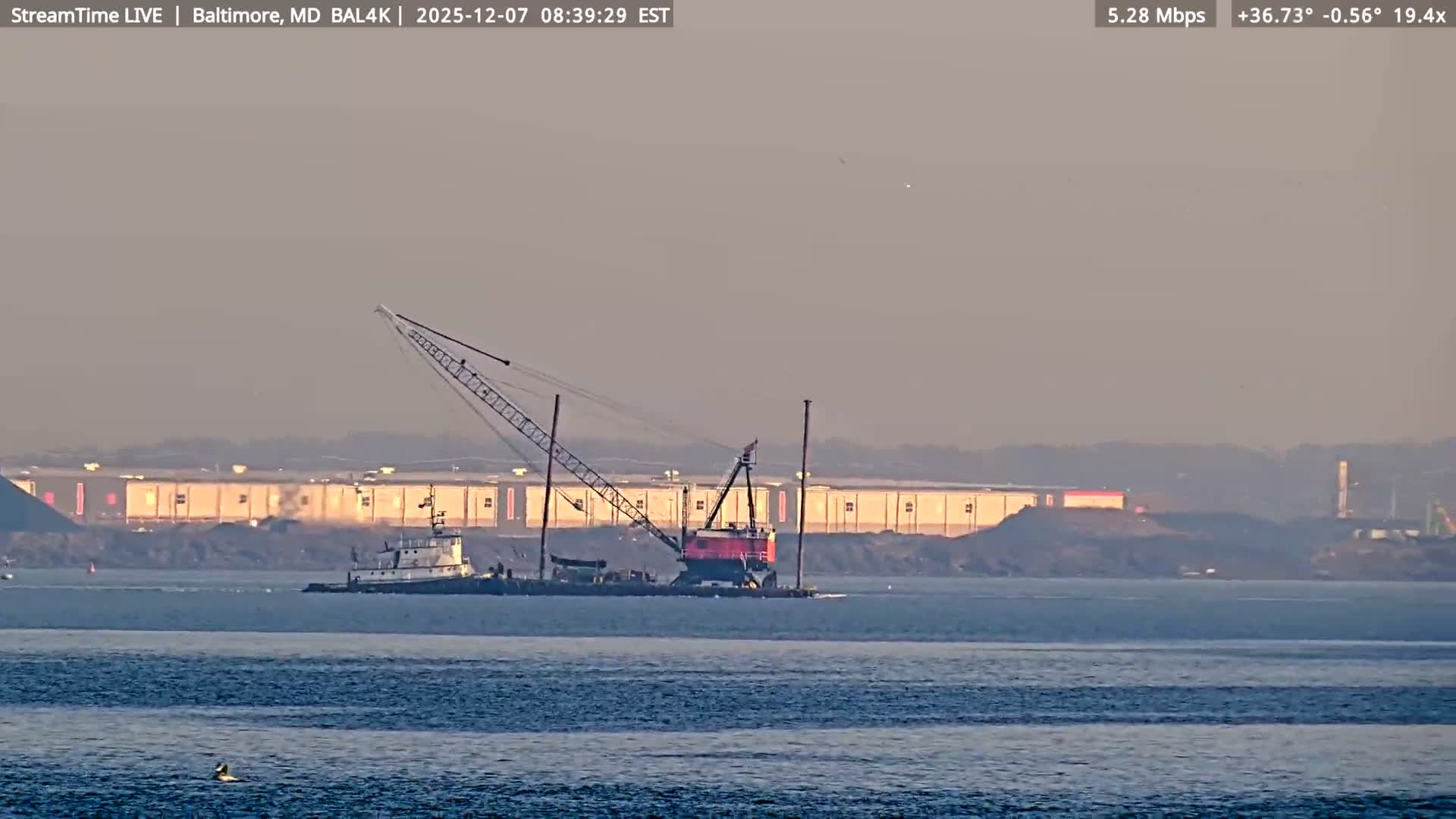 Port of Baltimore, Francis Scott Key Bridge, & Dundalk Marine Terminal & Patapsco River View from Fort Smallwood Park Live Cam - Pasadena, Anne Arundel, Maryland, USA