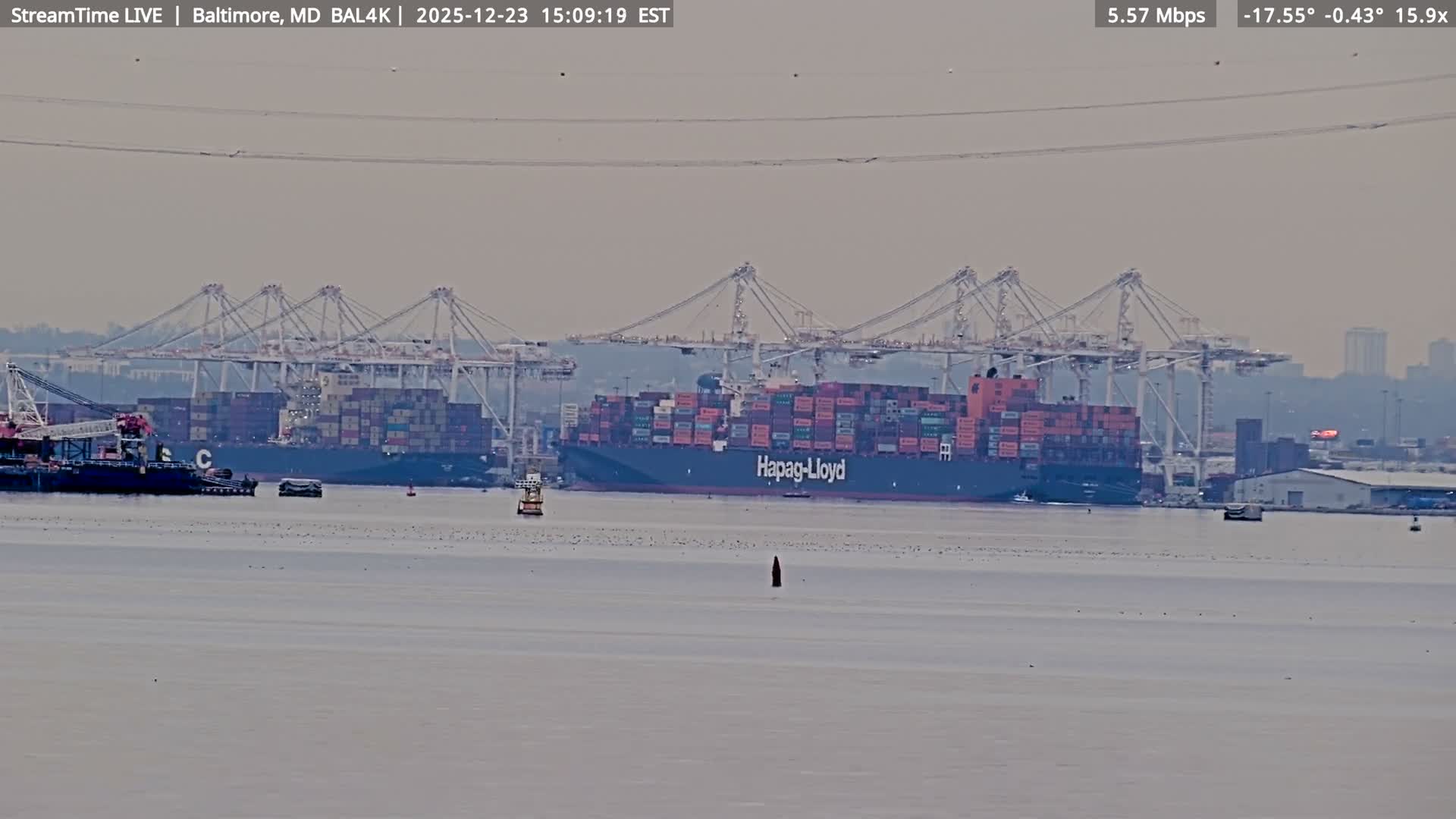 Port of Baltimore, Francis Scott Key Bridge, & Dundalk Marine Terminal & Patapsco River View from Fort Smallwood Park Live Cam - Pasadena, Anne Arundel, Maryland, USA