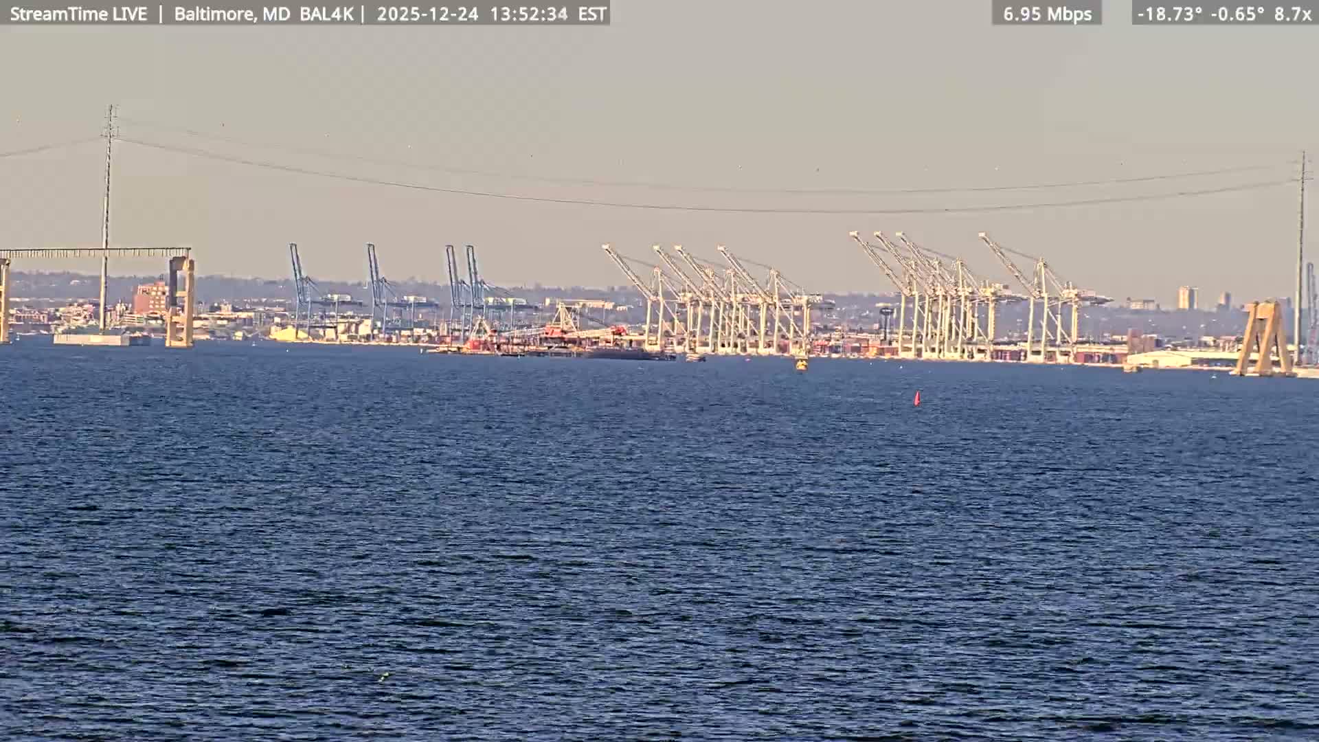 Port of Baltimore, Francis Scott Key Bridge, & Dundalk Marine Terminal & Patapsco River View from Fort Smallwood Park Live Cam - Pasadena, Anne Arundel, Maryland, USA