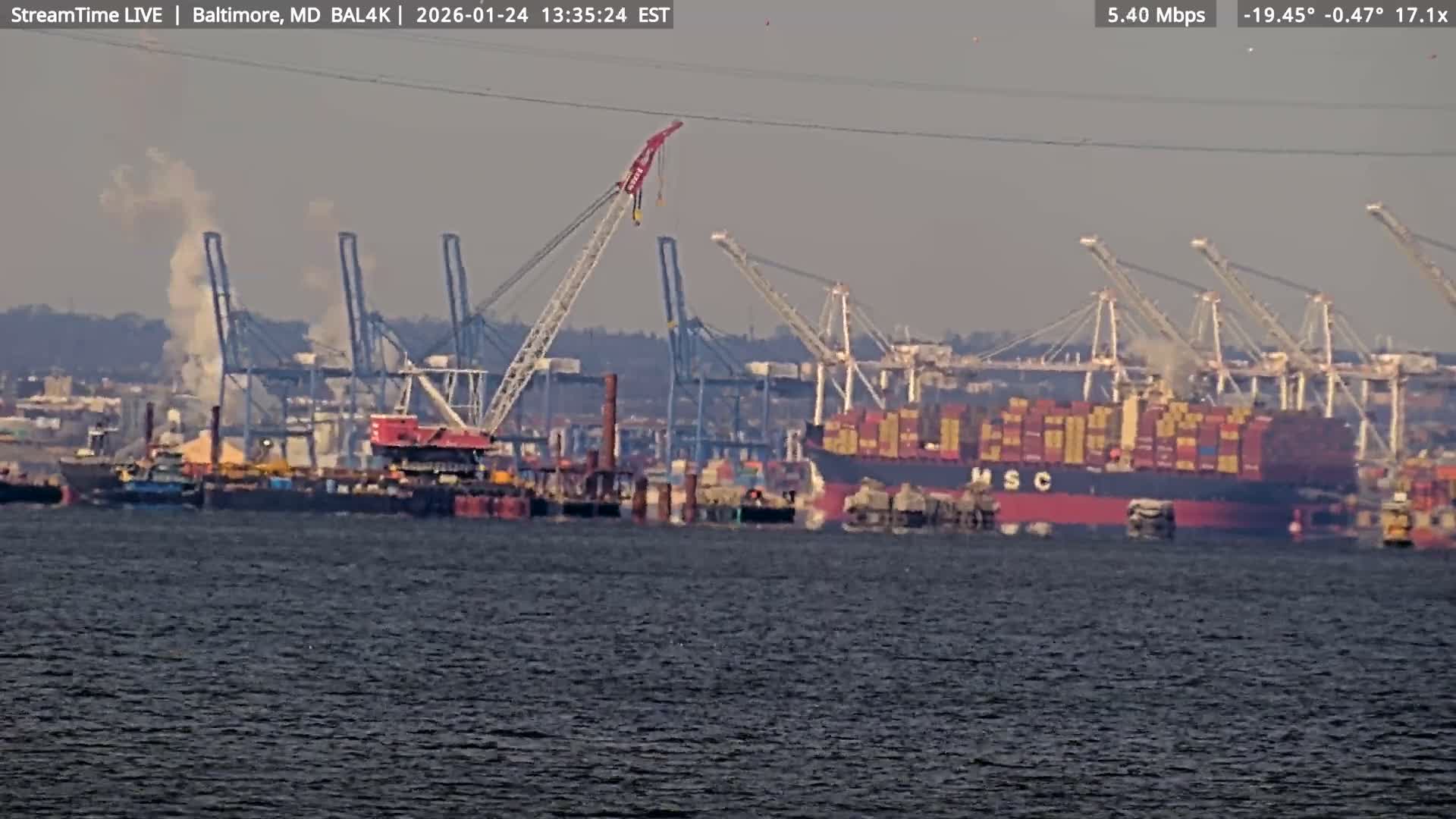 Port of Baltimore, Francis Scott Key Bridge, & Dundalk Marine Terminal & Patapsco River View from Fort Smallwood Park Live Cam - Pasadena, Anne Arundel, Maryland, USA