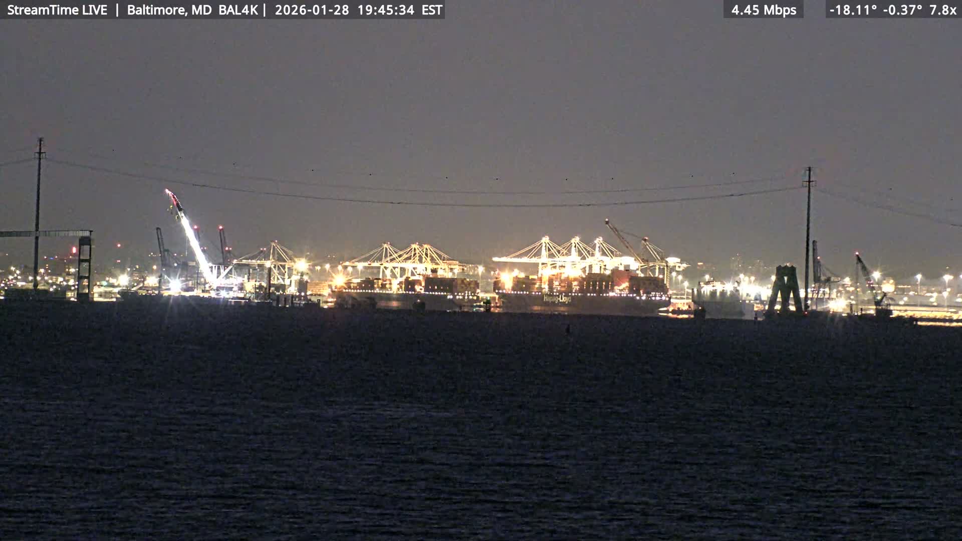 Port of Baltimore, Francis Scott Key Bridge, & Dundalk Marine Terminal & Patapsco River View from Fort Smallwood Park Live Cam - Pasadena, Anne Arundel, Maryland, USA