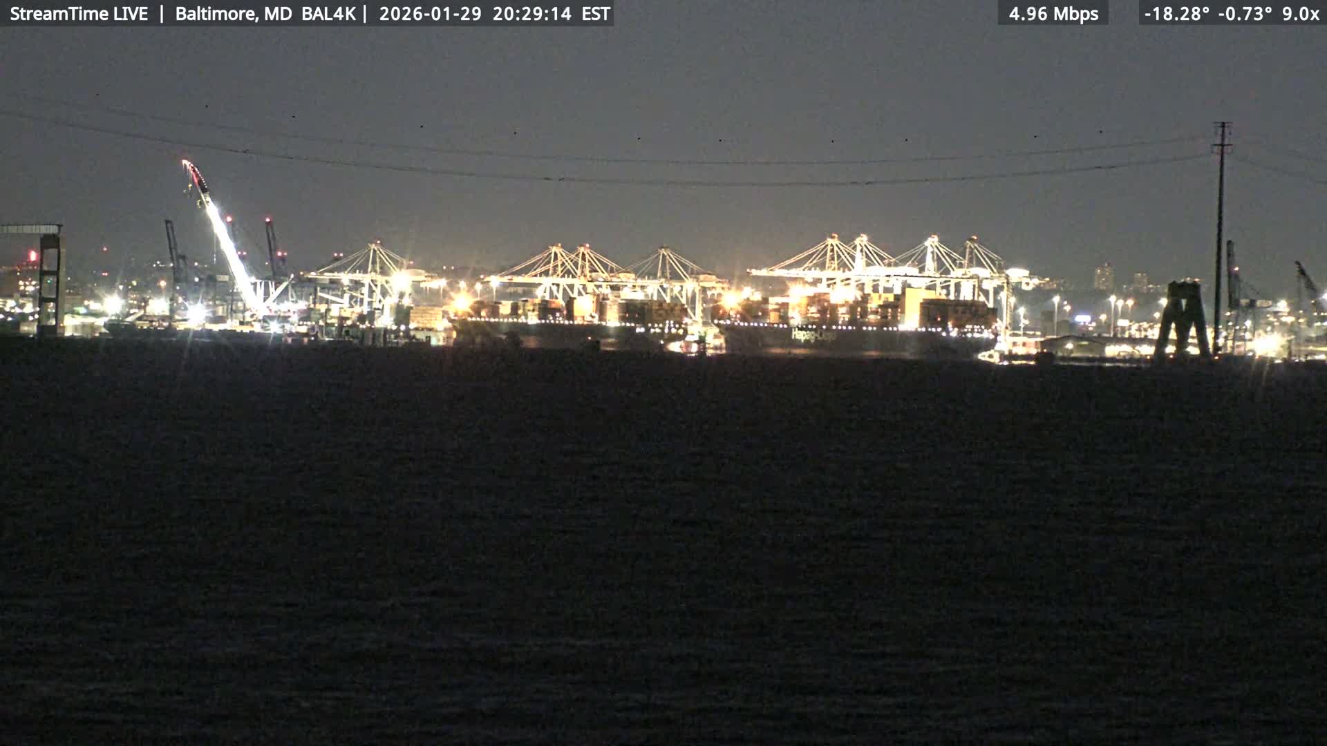 Port of Baltimore, Francis Scott Key Bridge, & Dundalk Marine Terminal & Patapsco River View from Fort Smallwood Park Live Cam - Pasadena, Anne Arundel, Maryland, USA